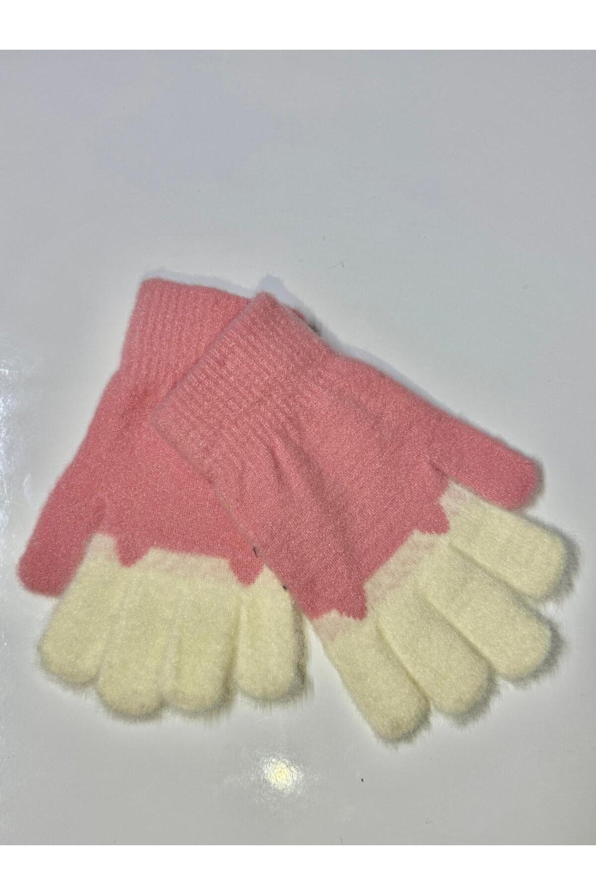 JHTshop kız çocuk Örme Jakarlı Sıcak Beş Parmak Eldiven Sevimli kucaklama Ayı nakışlı 4-8 yaş fotoğrafı 2 (önizleme)