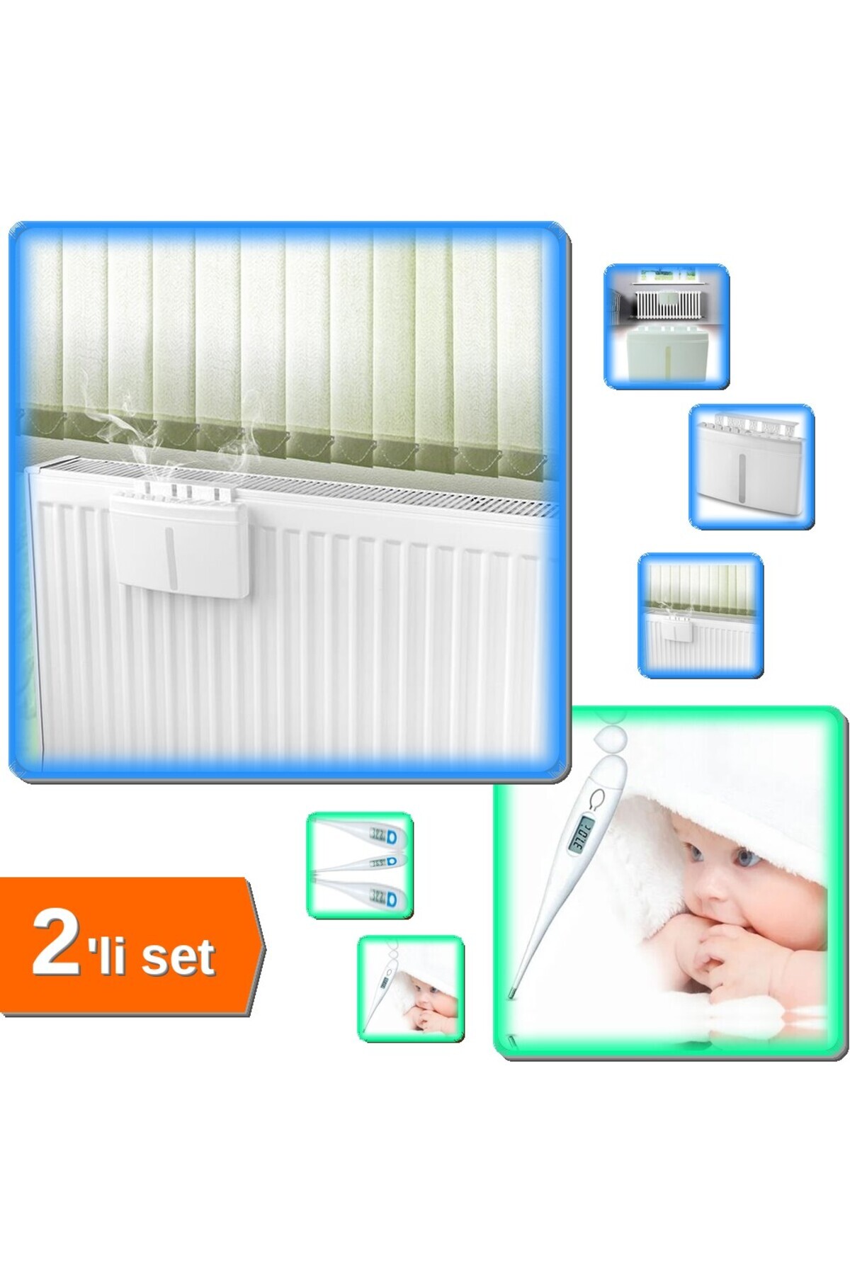 HerEveOyuncak Hava Nemlendirici Kalorifer Suluğu + Dijital Ateş Ölçer Termometre - 2li Set V8Q8T6