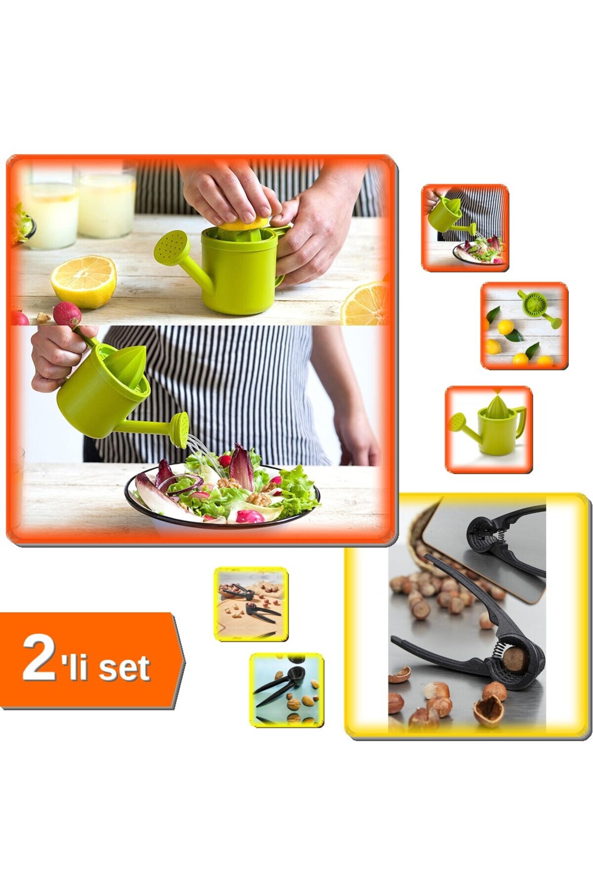 HerEveOyuncak Bahçıvan Limon Sıkacağı - Hazneli Narenciye Sıkacağı + Fındık Kıracağı Döküm - 2li Mutfak Set HTM8RH