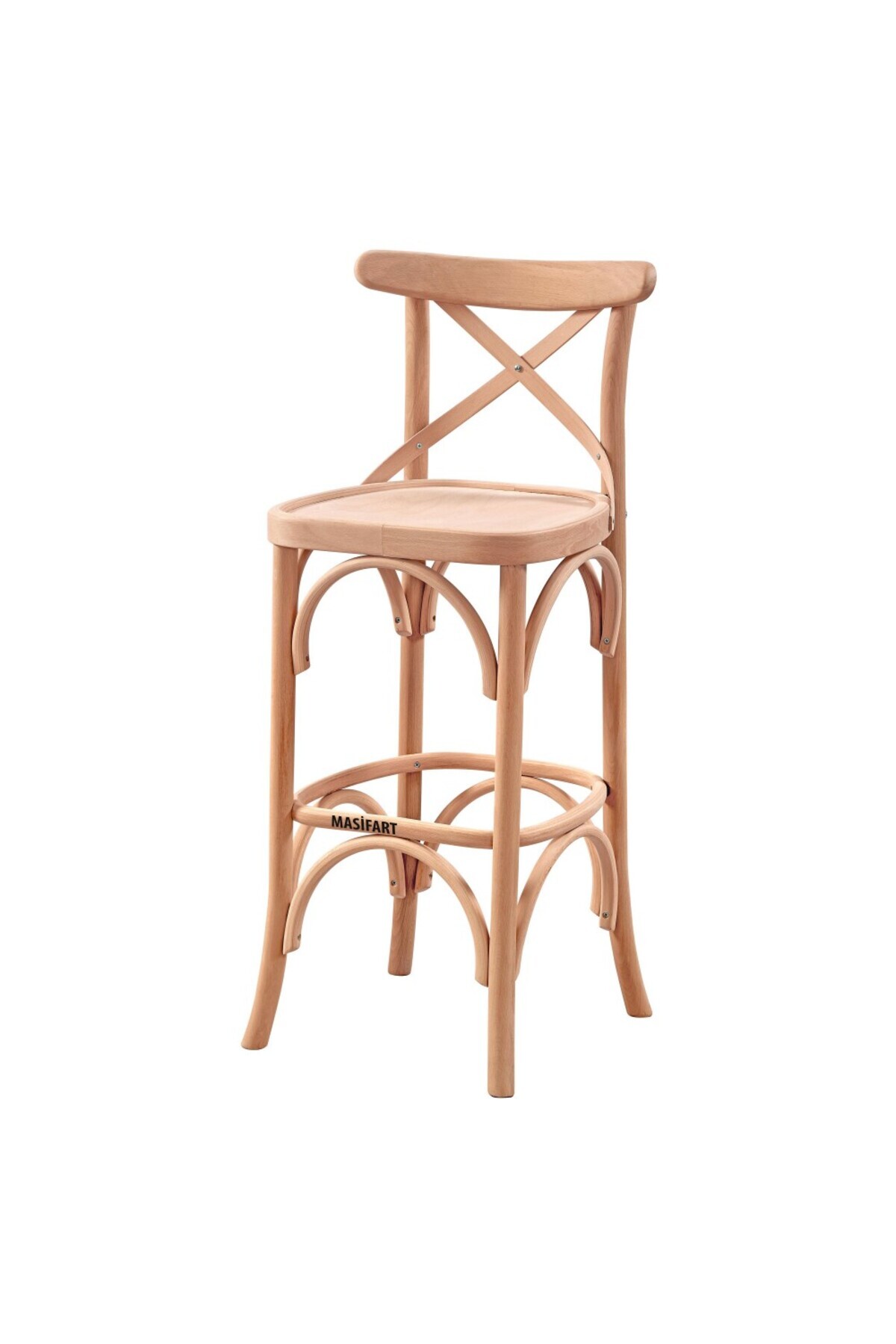 Masifart Apolinar Tonet Çapraz Bar Sandalyesi Cilasız Ham
