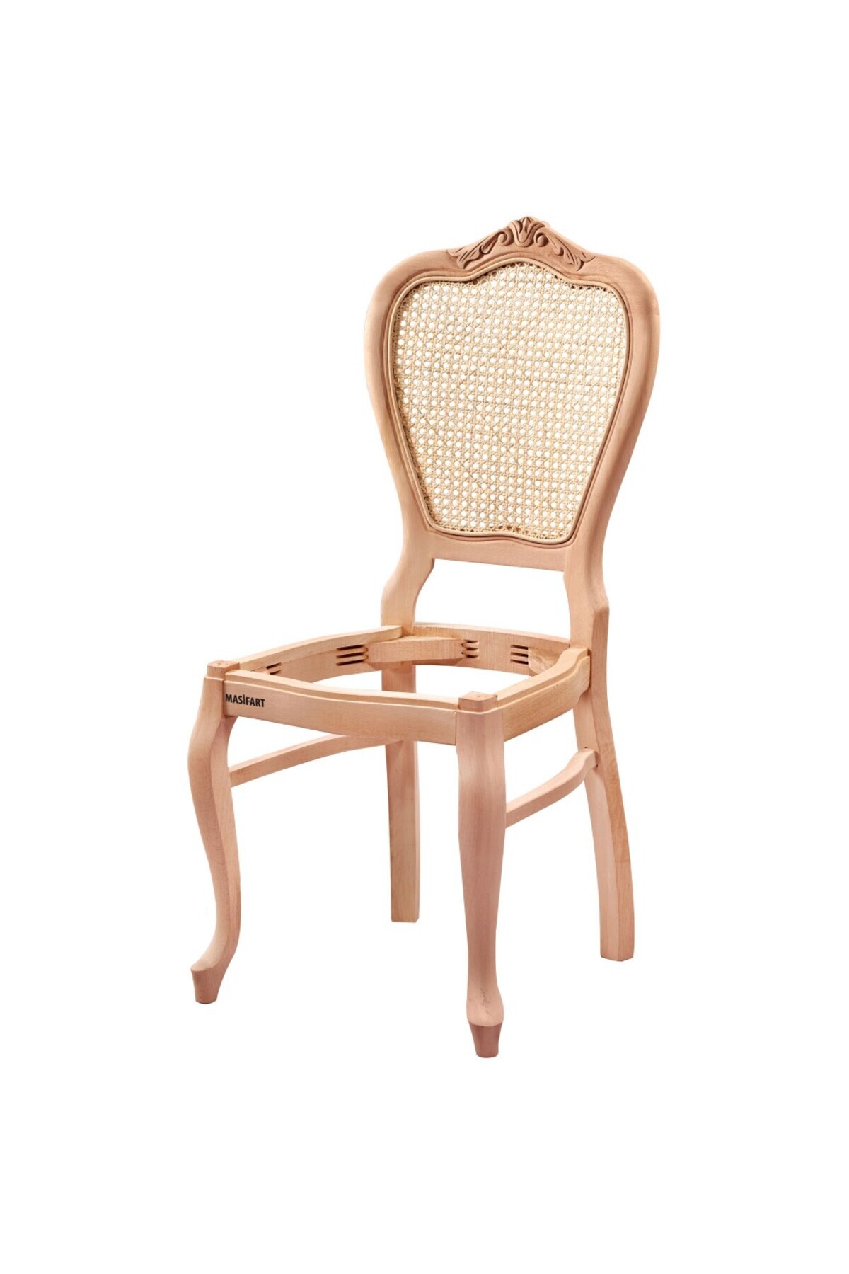Masifart Alldona Hasırlı Klasik Oymalı Sandalye Cilasız Ham