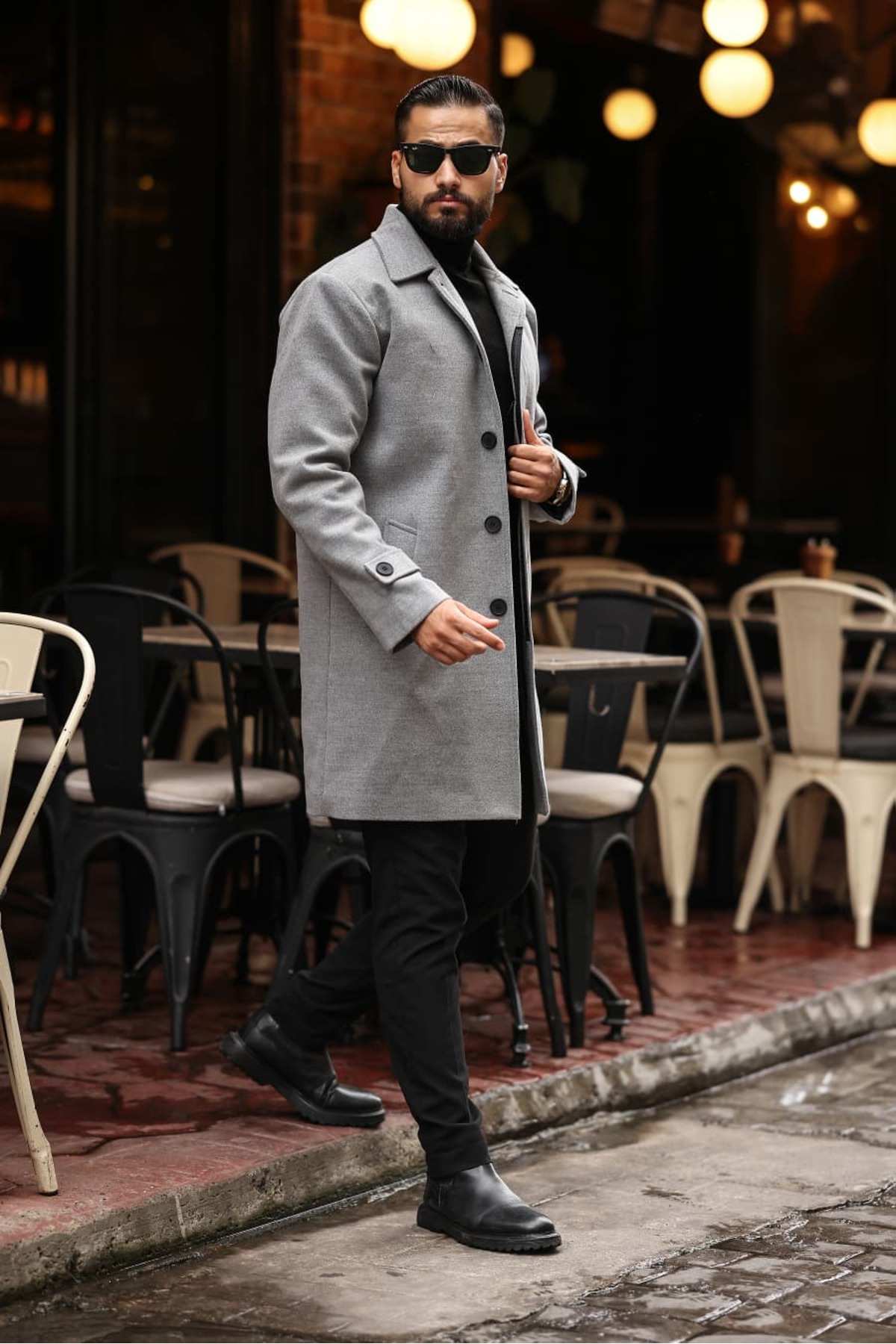 Erkek Gri Regular Fit Kaşe Kaban — خاکستری 2501