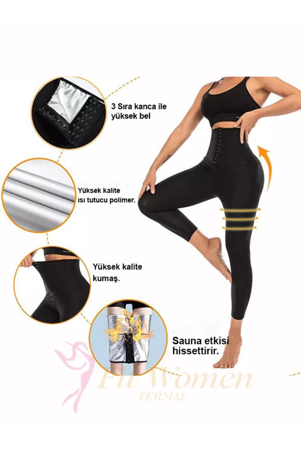 FİT WOMEN Zayıflatan Termal Iki Beden Incelten Vücut Şekillendirici Sauna Agrafı Kopçalı Korse Tayt 4409 görsel 7