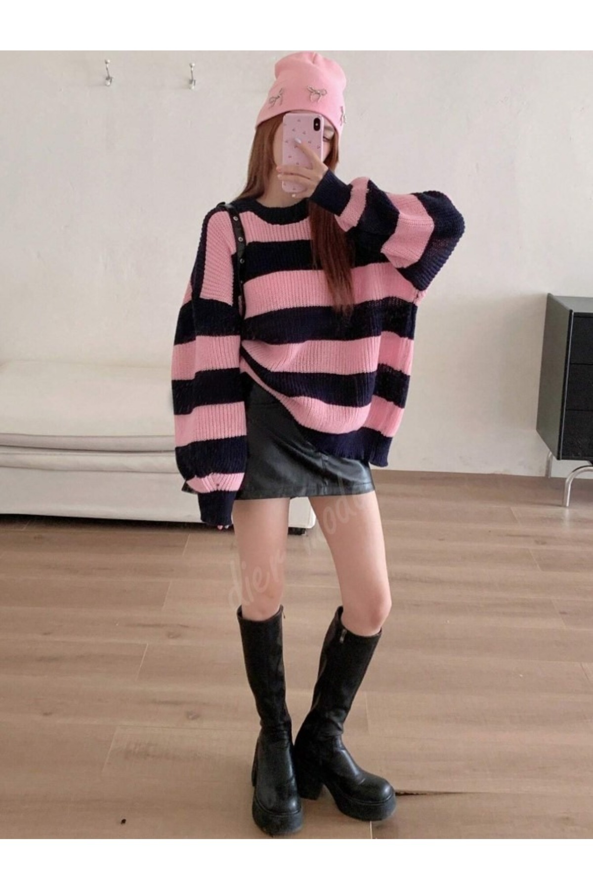 Dier Moda  Kadın kalın çizgili tüylenmez oversize triko kazak, Kadın kazak - Görsel 3