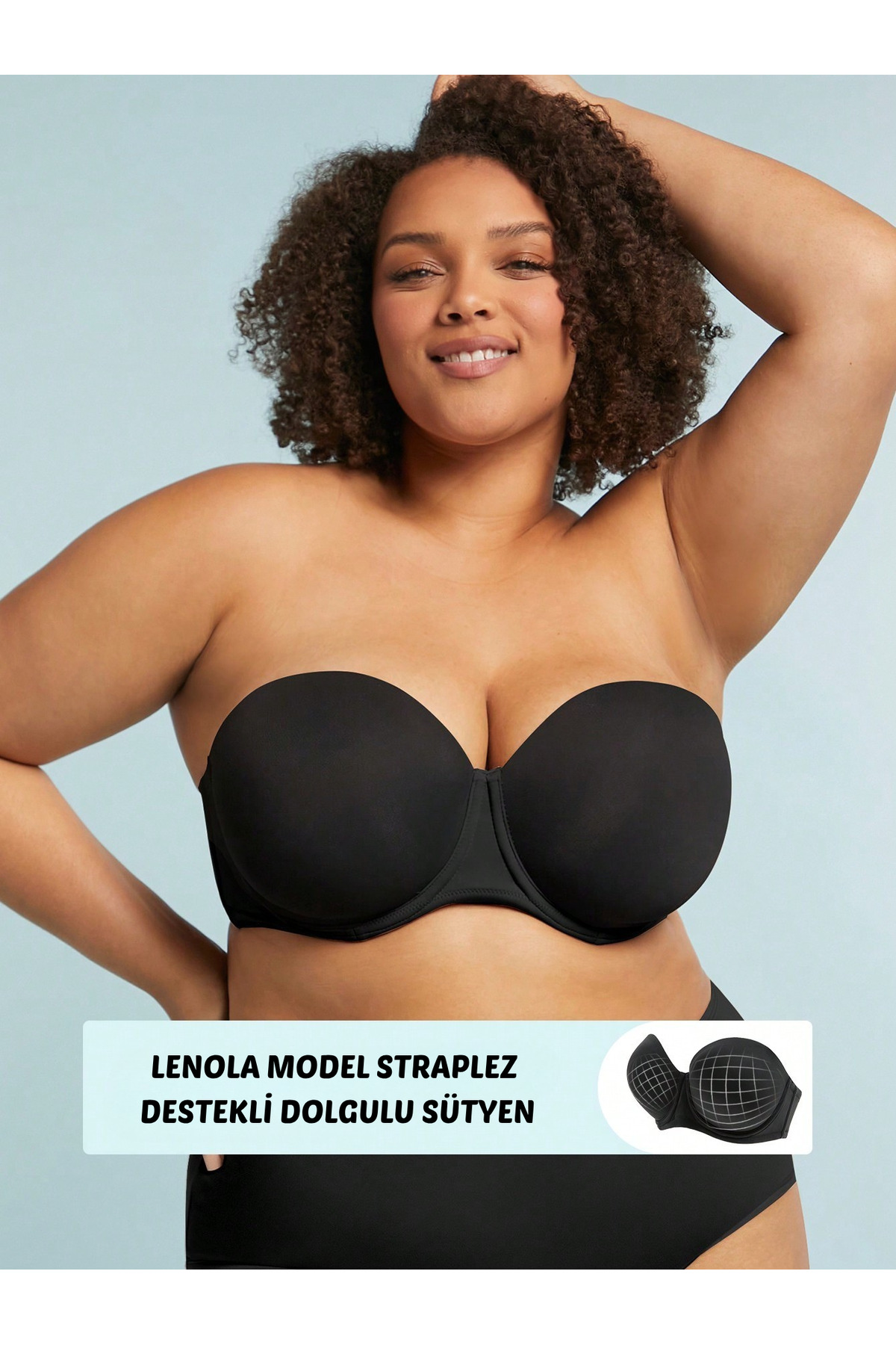 MİSTİRİK Lenola Model Curve Büyük beden Straplez Dolgulu Pedli Sütyen Siyah Renk görsel 2