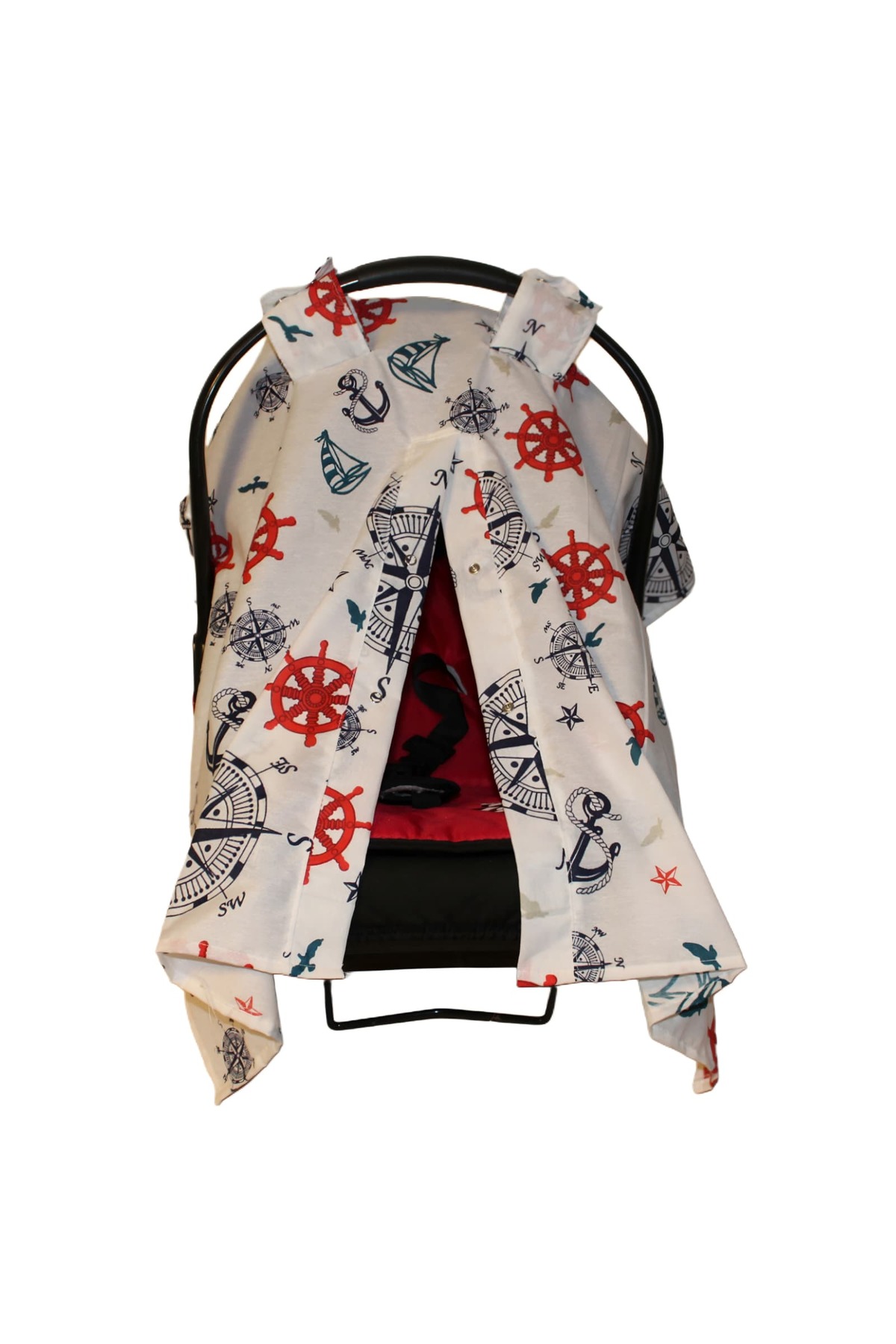 SerSev Denizci Temalı Bebek Puset Örtüsü Çapa & Dümen Desenli Çıt Çıtlı Puset Örtüsü fotoğrafı 2 (önizleme)