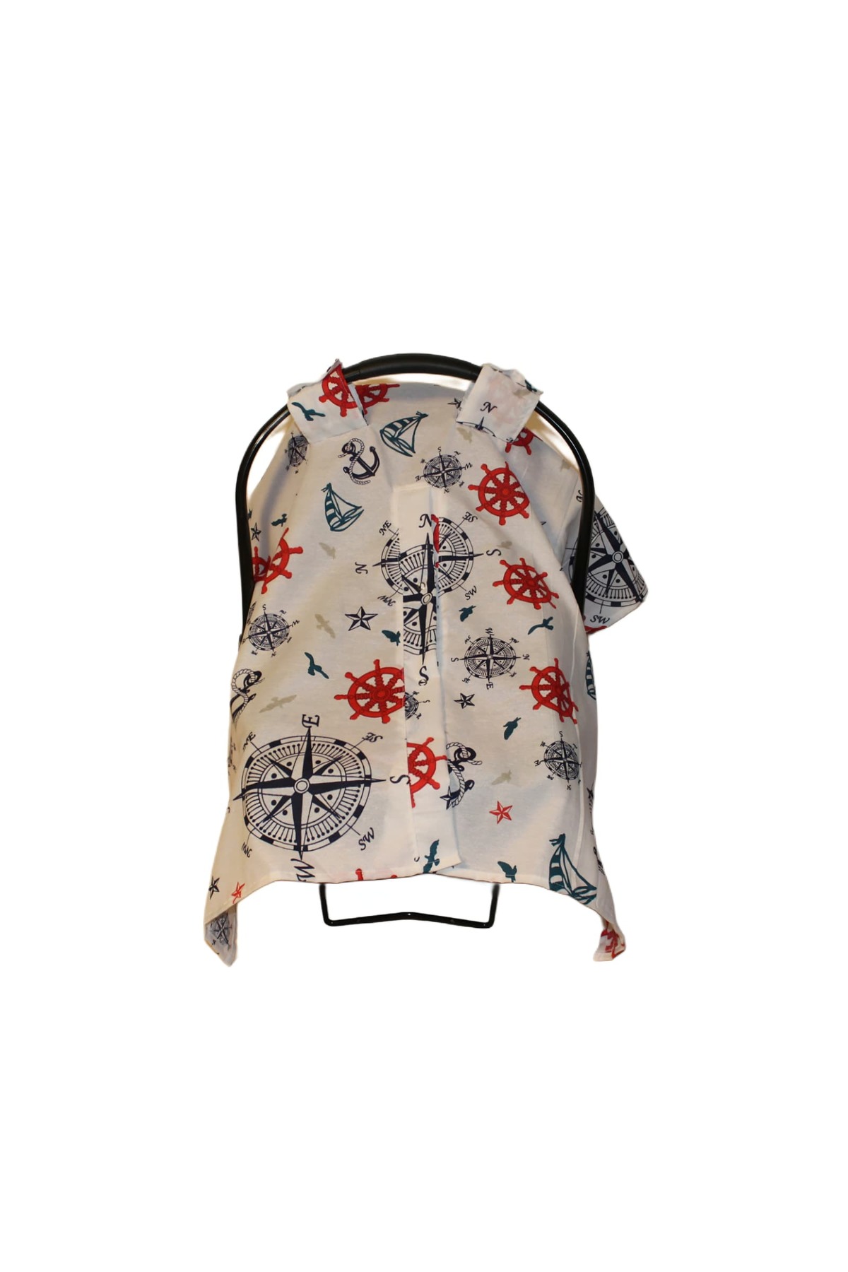 SerSev Denizci Temalı Bebek Puset Örtüsü Çapa & Dümen Desenli Çıt Çıtlı Puset Örtüsü fotoğrafı 4 (önizleme)