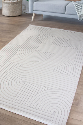 Kupon Halı Krem Beyaz Salon Oturma Çocuk Odası Yolluk Dokuma Makine Halısı