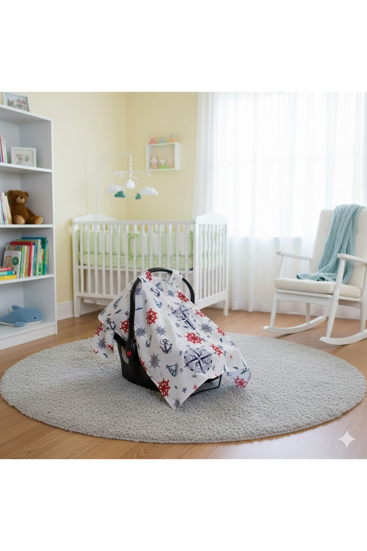 SerSev Denizci Temalı Bebek Puset Örtüsü Çapa & Dümen Desenli Çıt Çıtlı Puset Örtüsü fotoğrafı 5 (önizleme)