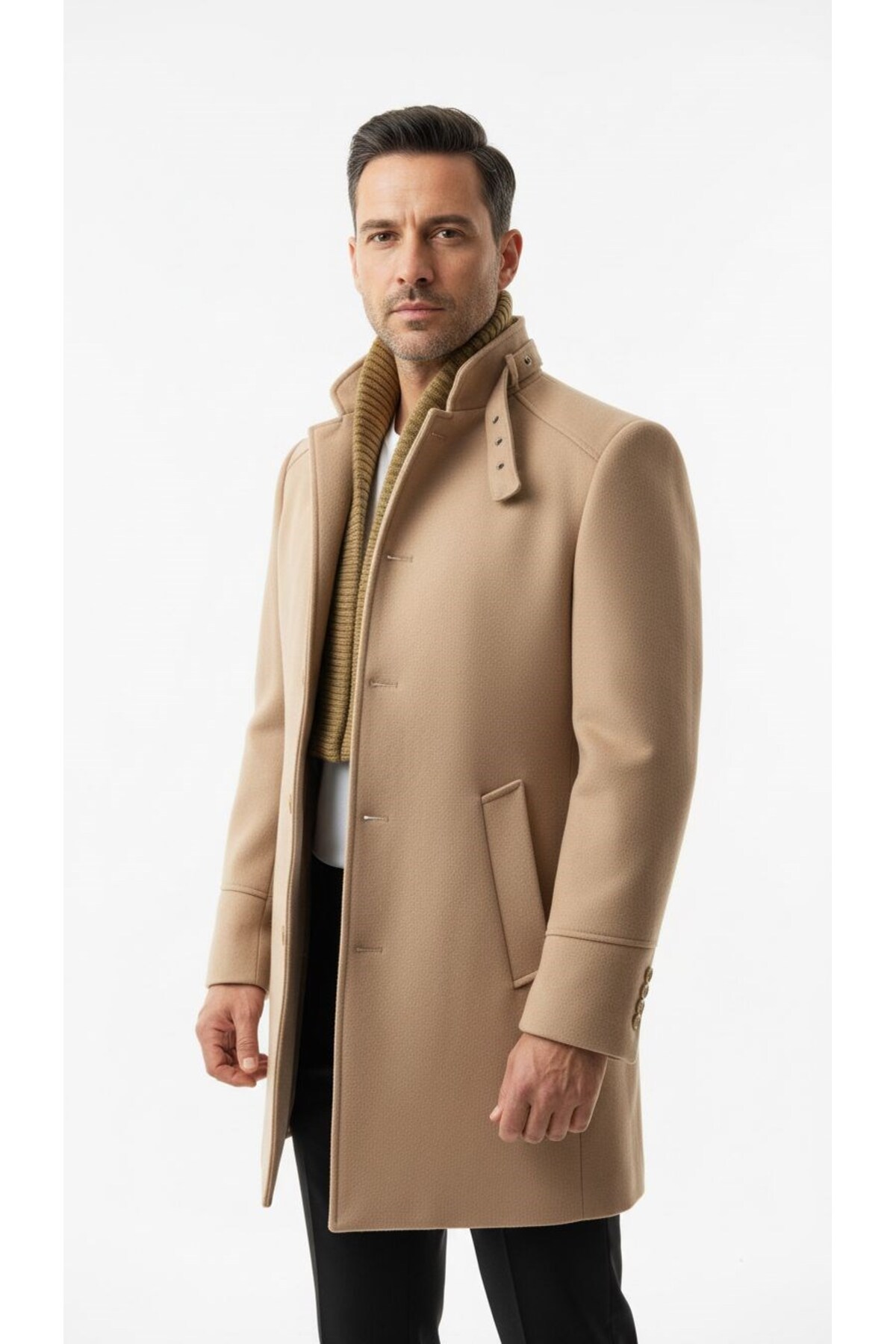 Plus Scorpion Erkek Slim Fit Kaşe Kaban, Çıkarılabilir Ribanalı Fermuarlı Yaka, S–XXL görsel 2