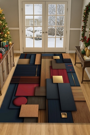 Kessy Home Studio Geometrik Desenli Dijital Baskı Yıkanabilir Halı Kaymaz Tab...