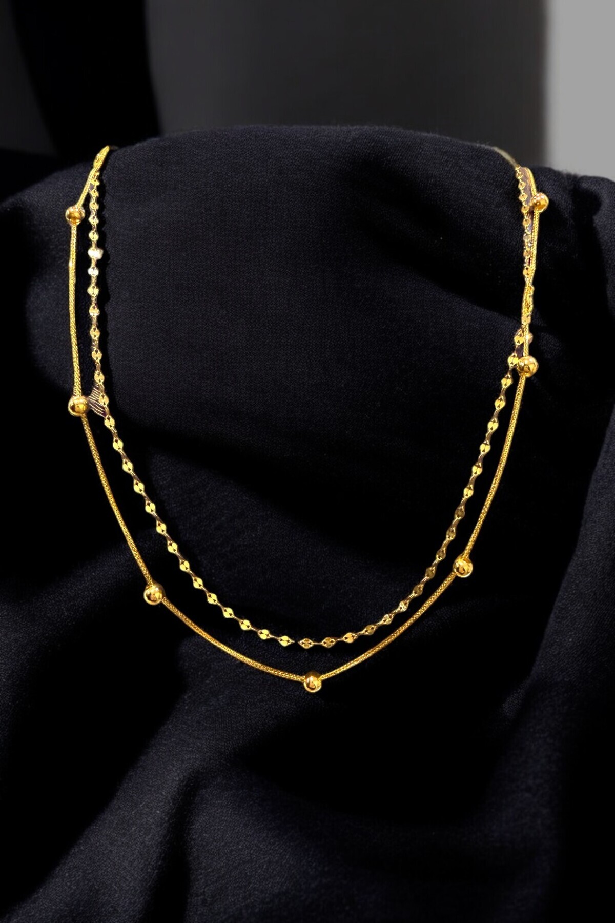 Altınaşkı Toplu Çift Zincirli Altın Kolye