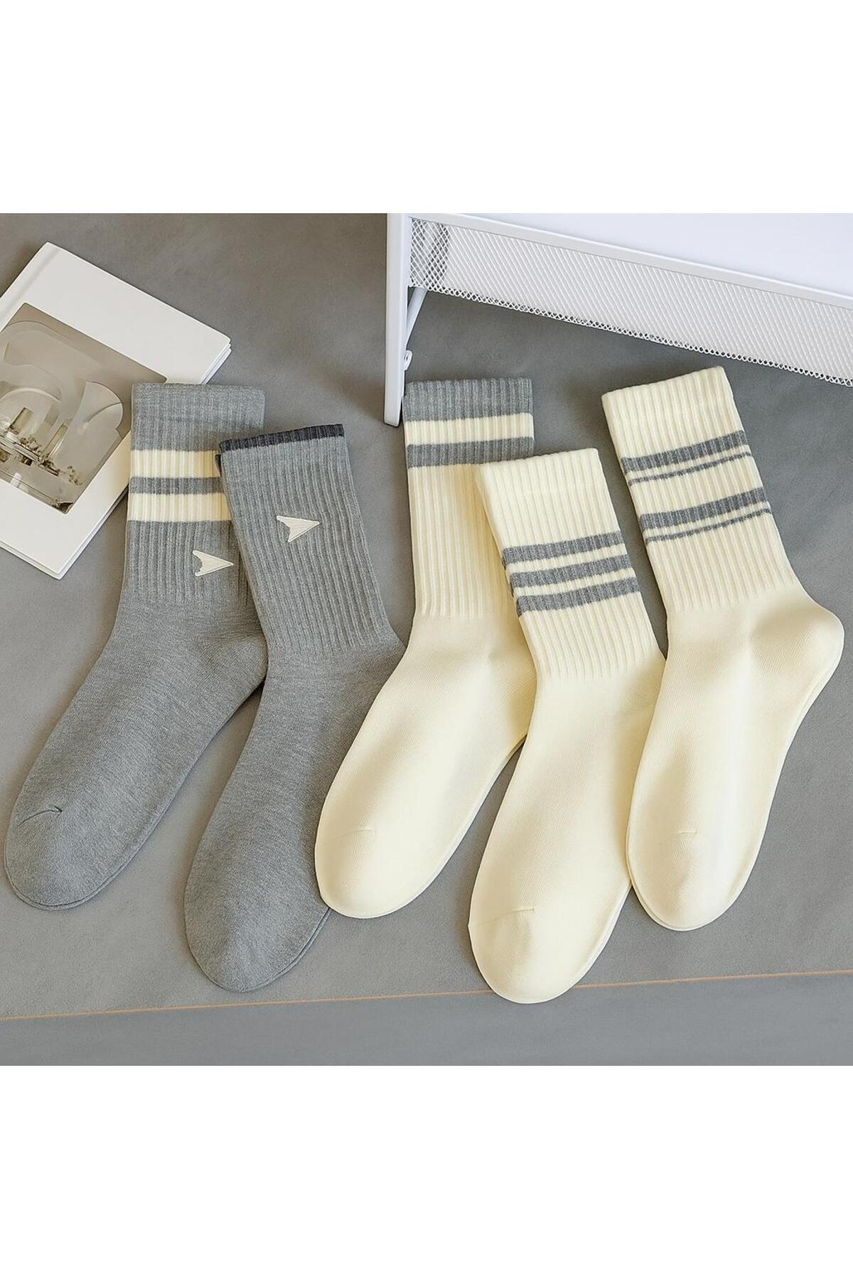 Sky Socks Економічний набір з 5 пар унісекс-шкарпеток для тенісу з сіро-бежевим візерунком