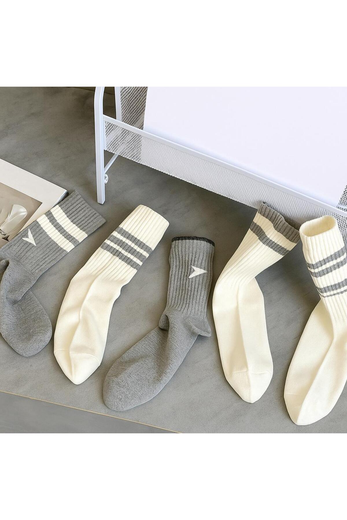 Sky Socks Економічний набір з 5 пар унісекс-шкарпеток для тенісу з сіро-бежевим візерунком