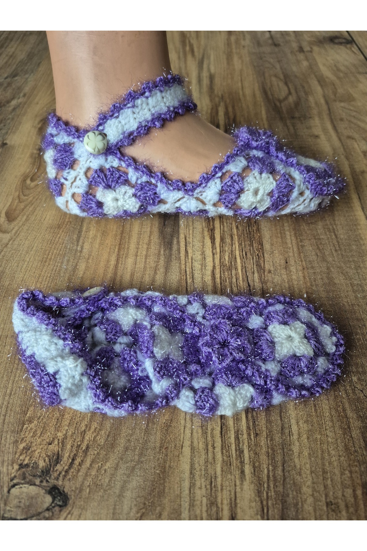 PİNA HEDİYELİK AKSESUAR El Örgüsü Simli Patik Çeyizlik Düğmeli