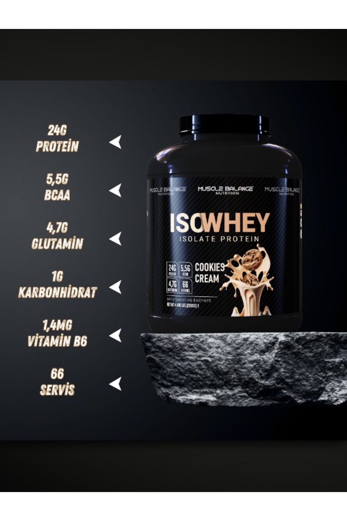 MUSCLE BALANCE Isolate Whey Protein 2000 Gr 66 Servis Kurabiye