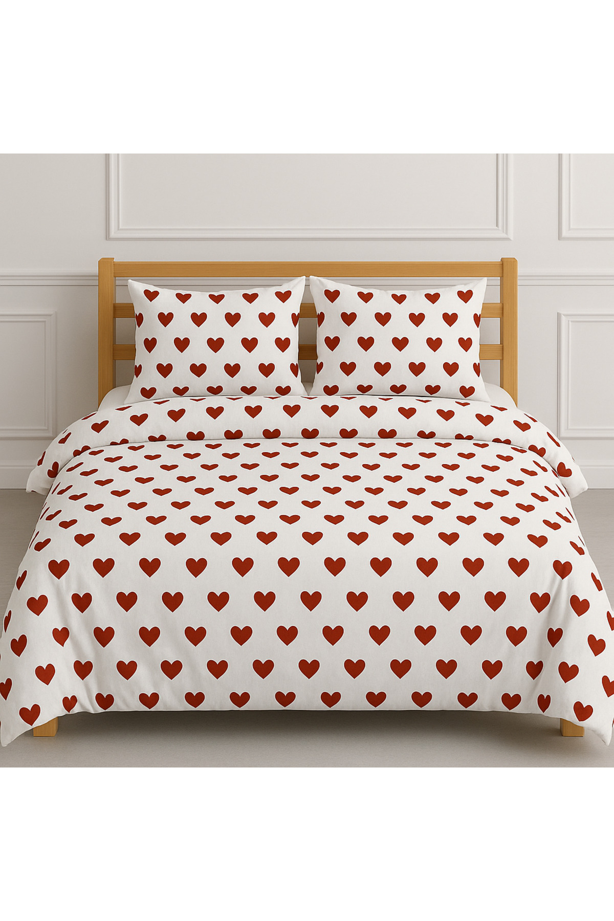 rabiatekstil Romantik Kalp Desenli Battal Boy Nevresim Takımı – (Çarşafsız) – 200x220