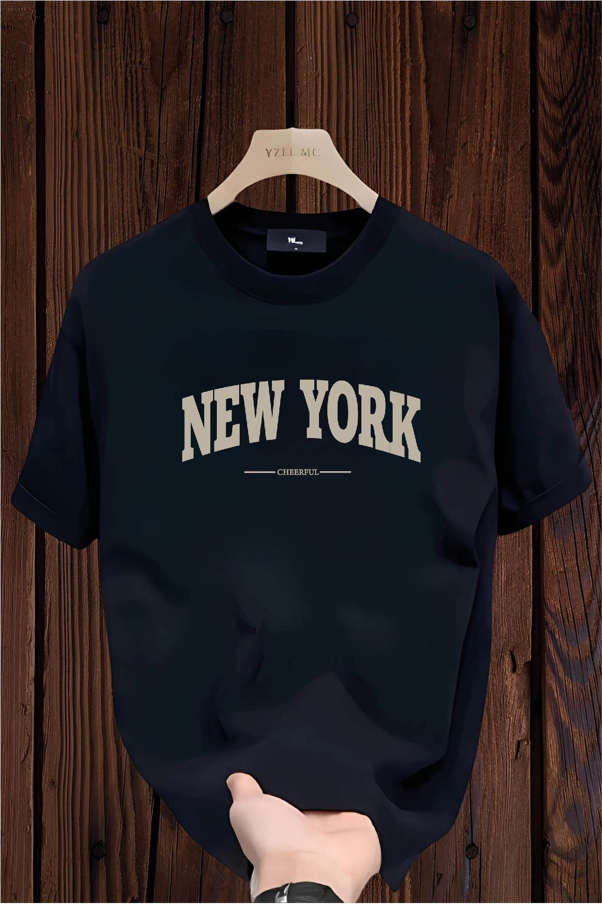 donamod Cotton Relaxed Fit Black and White New York Cherry T-Shirt