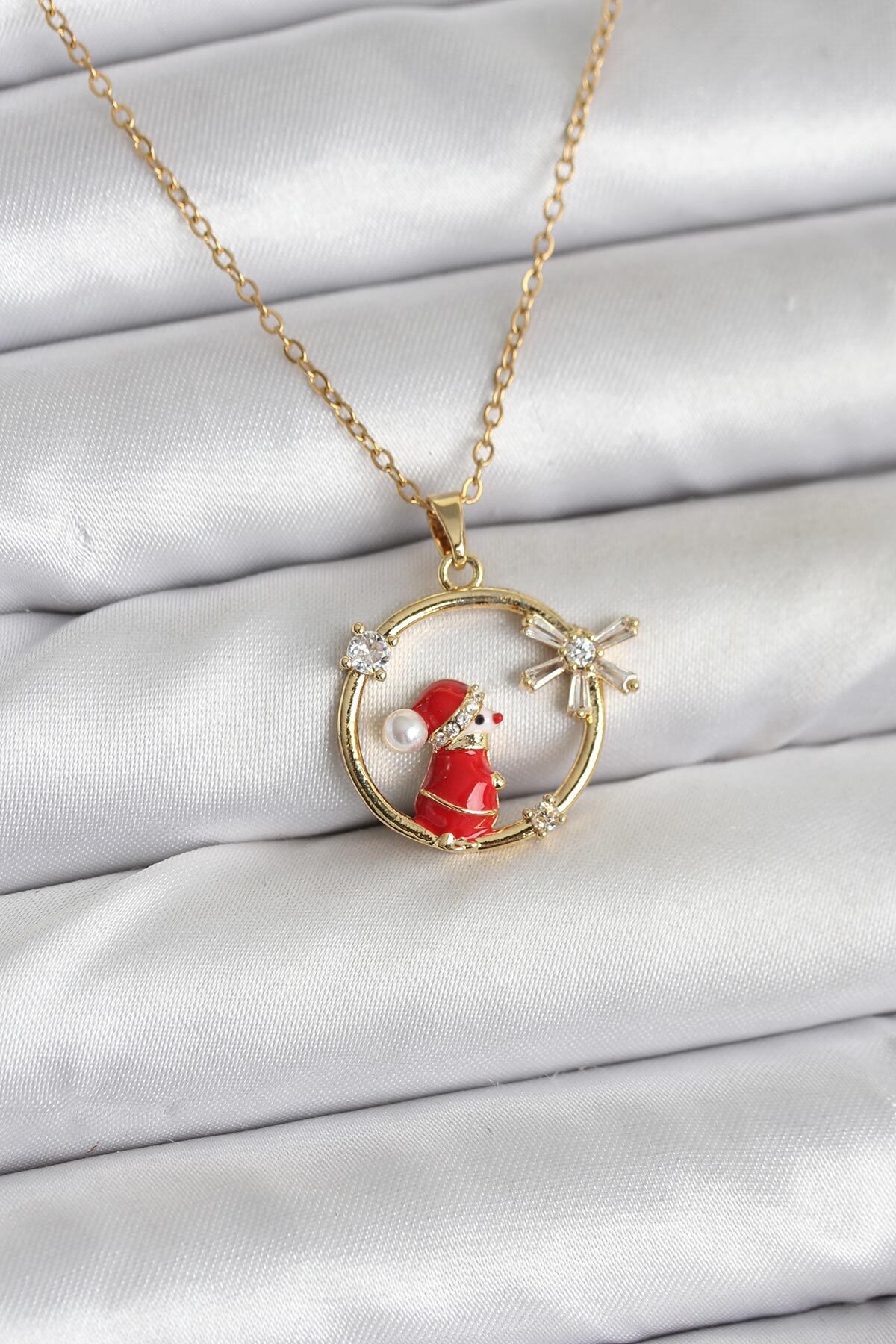 BURCU MODA 316L Çelik Zincir Gold Zirkon Taşlı Yılbaşı Tema Kadın Kolye