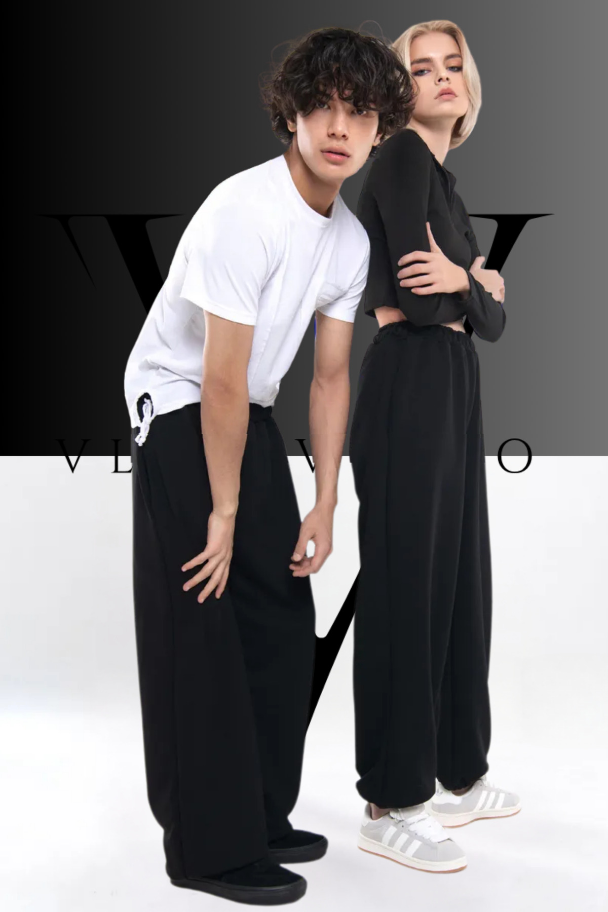 vladivosto  Boru Paça Rahat Kalıp Düz Renk Paça Detaylı Baggy Eşofman Altı Kışlık Kalın Büyük Beden Siyah Gri - Görsel 3