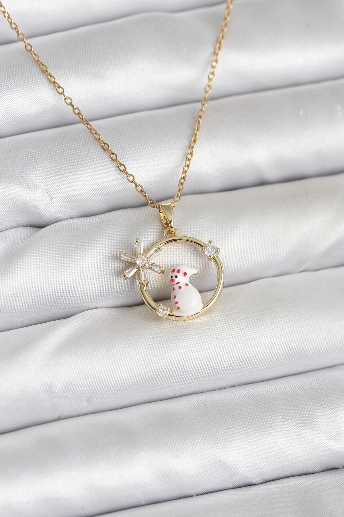 BURCU MODA 316L Çelik Zincir Gold Zirkon Taşlı Yılbaşı Temalı Kadın Kolye