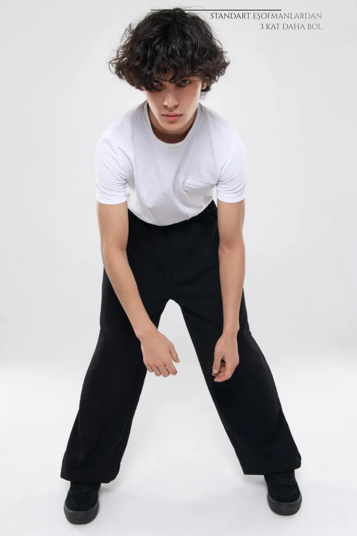 vladivosto  Boru Paça Rahat Kalıp Düz Renk Paça Detaylı Baggy Eşofman Altı Kışlık Kalın Büyük Beden Siyah Gri - Görsel 9