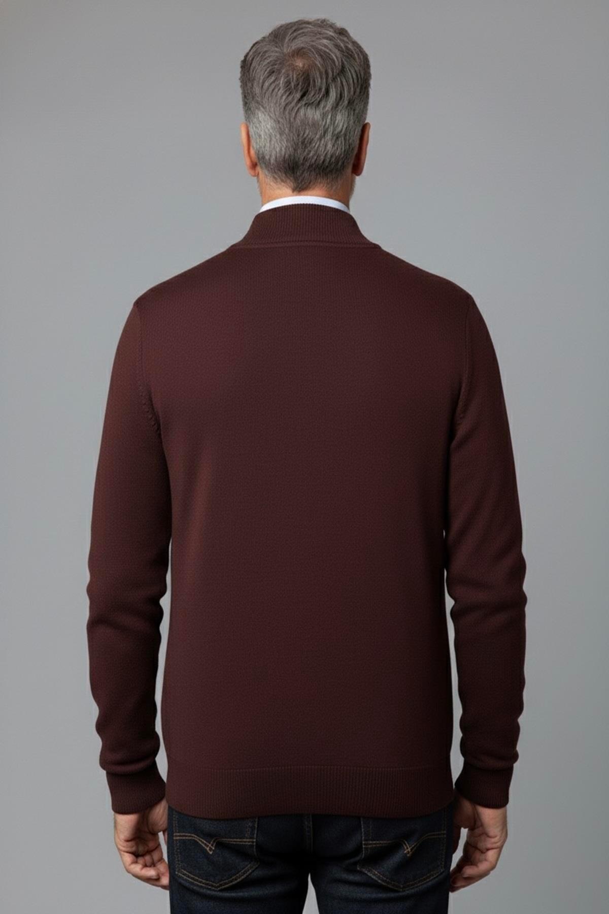 Mutlu City  Erkek Orta Yaş ve Üzeri Triko Örgü Akrilik Fermuarlı Kışlık Baba Hırka 2062-Bordo - Görsel 3