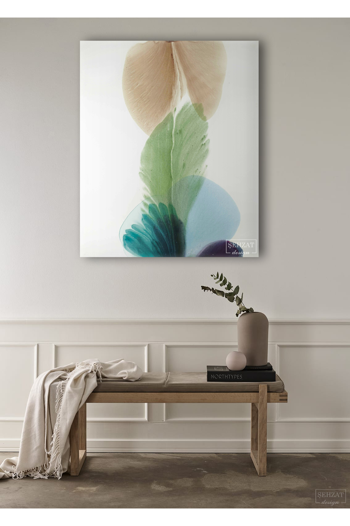 Blue, Green and Brown Abstract Single Vertical Canvas Wall Chart