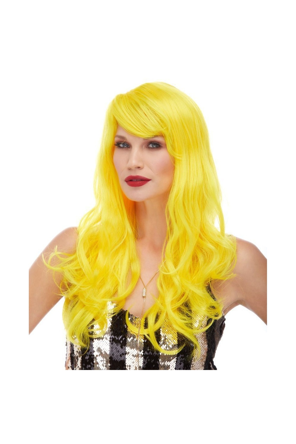 Go İthalat Sarı Renk Uzun Dalgalı Parti Peruğu