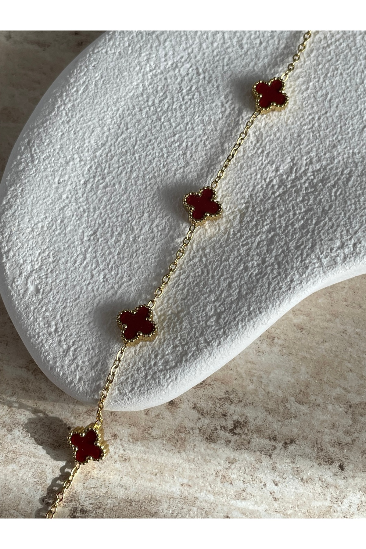 Steel Mini Gold Claret Red Cleef Bracelet