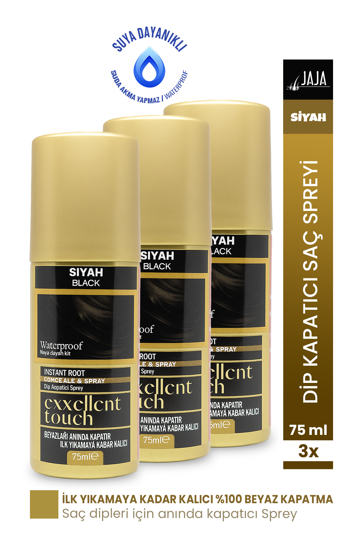 Jaja Exxellent Touch Dip Kapatıcı Saç Spreyi Siyah 3’lü Set (75 ml x 3) — siyah3lü