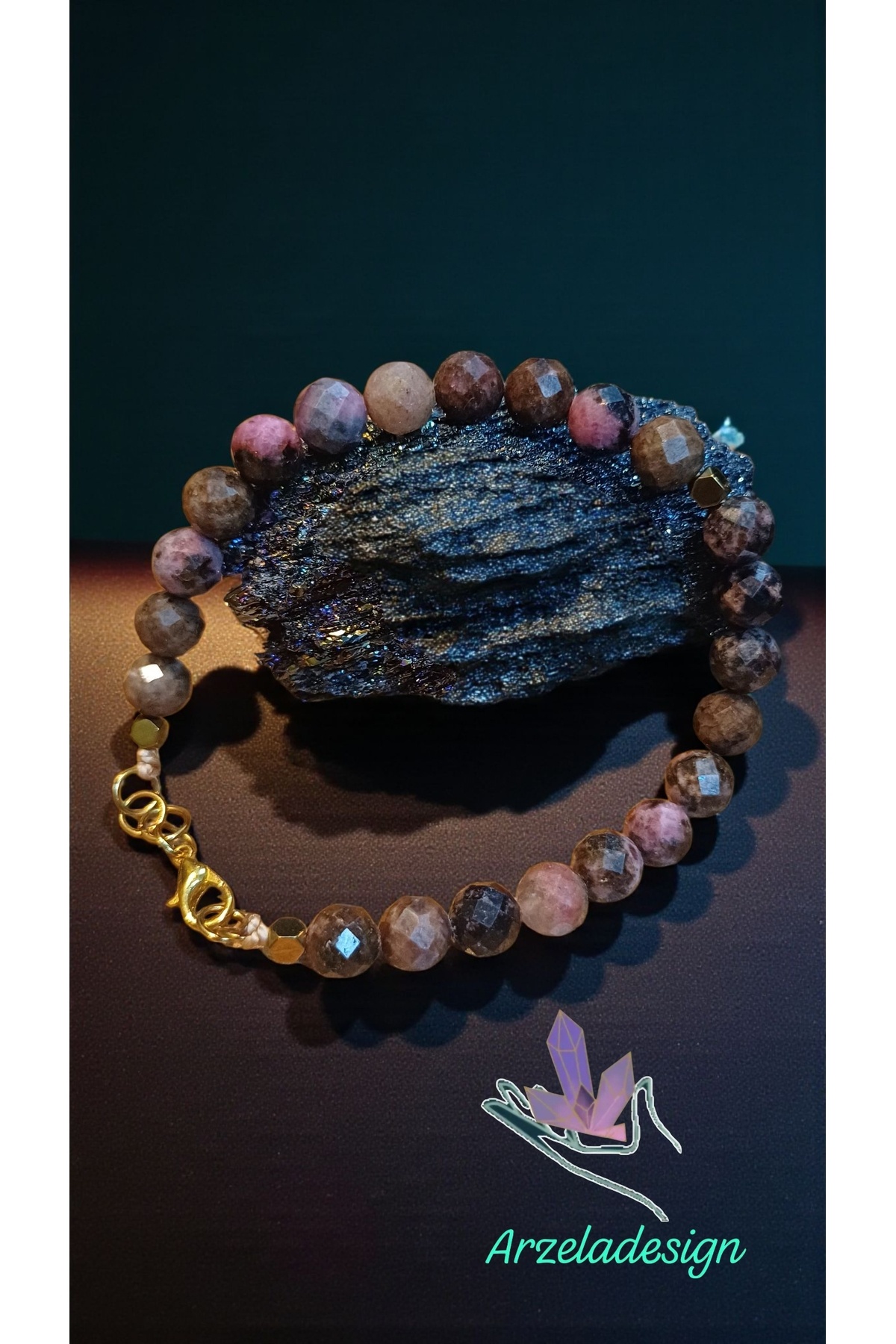 arzela Doğal Taş Rodonit Öz Sevgi Bilekliği 8mm Faset Kesim Kalp Çakrasi Şifasi