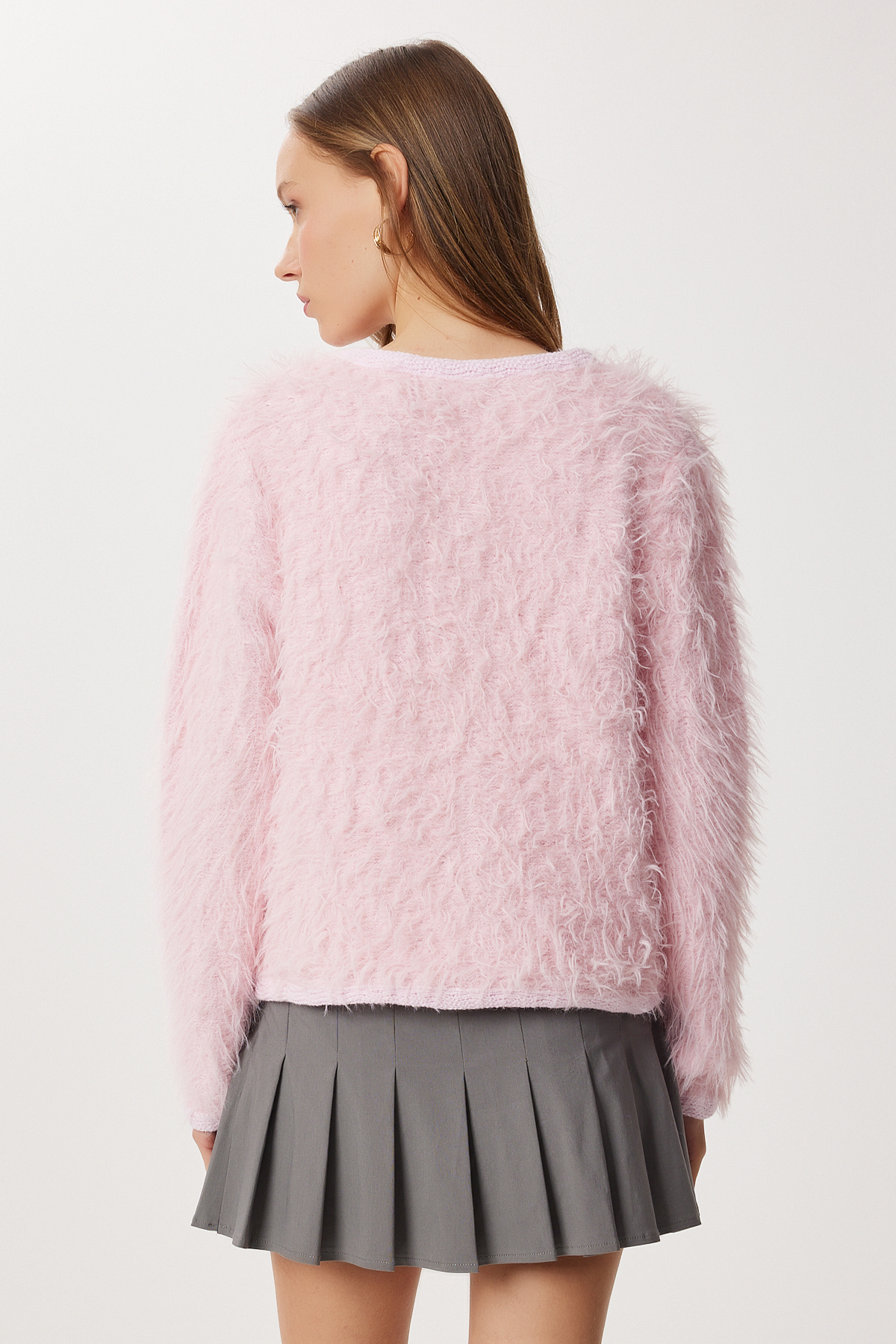 Lovelyİstanbul  Düğmeli Sakallı Triko Hırka LXA0013 ŞEKER PEMBE - Görsel 4