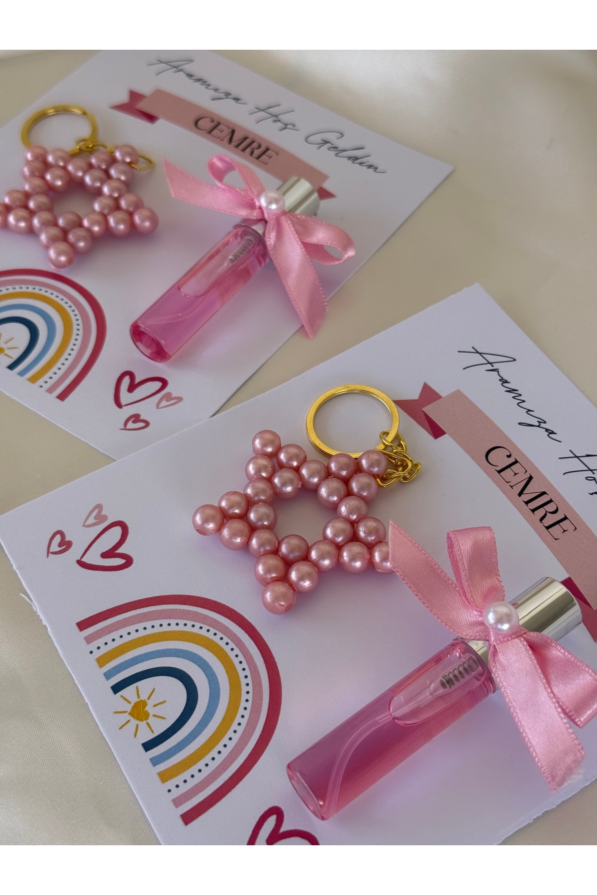 Puffybaby Yıldız Anahtarlık - Cam Kolonya Şişe İkili Set - Yenidoğan Bebek Hediyelik - 15 Adet fotoğrafı 3 (önizleme)