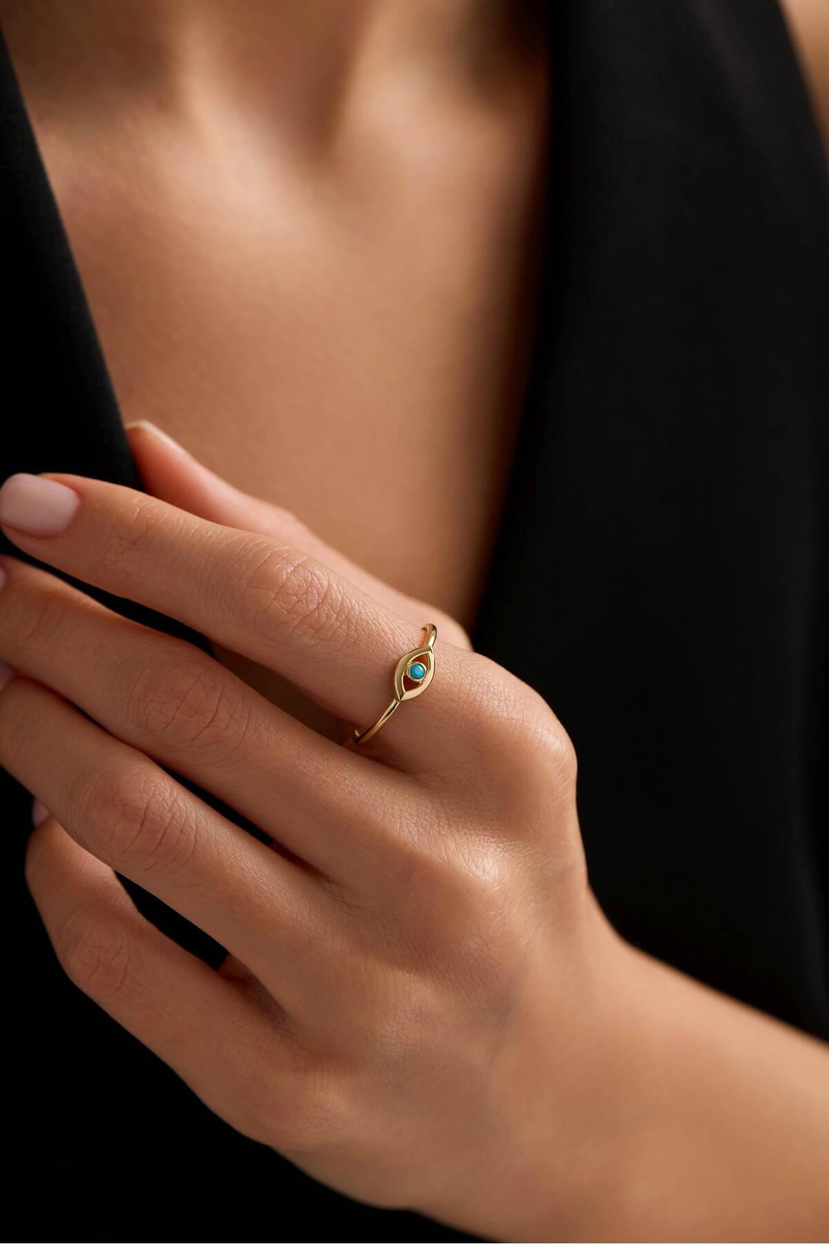 Tufanlar Kuyumculuk 14 Ayar Nazar Firuzeli Altın Yüzük