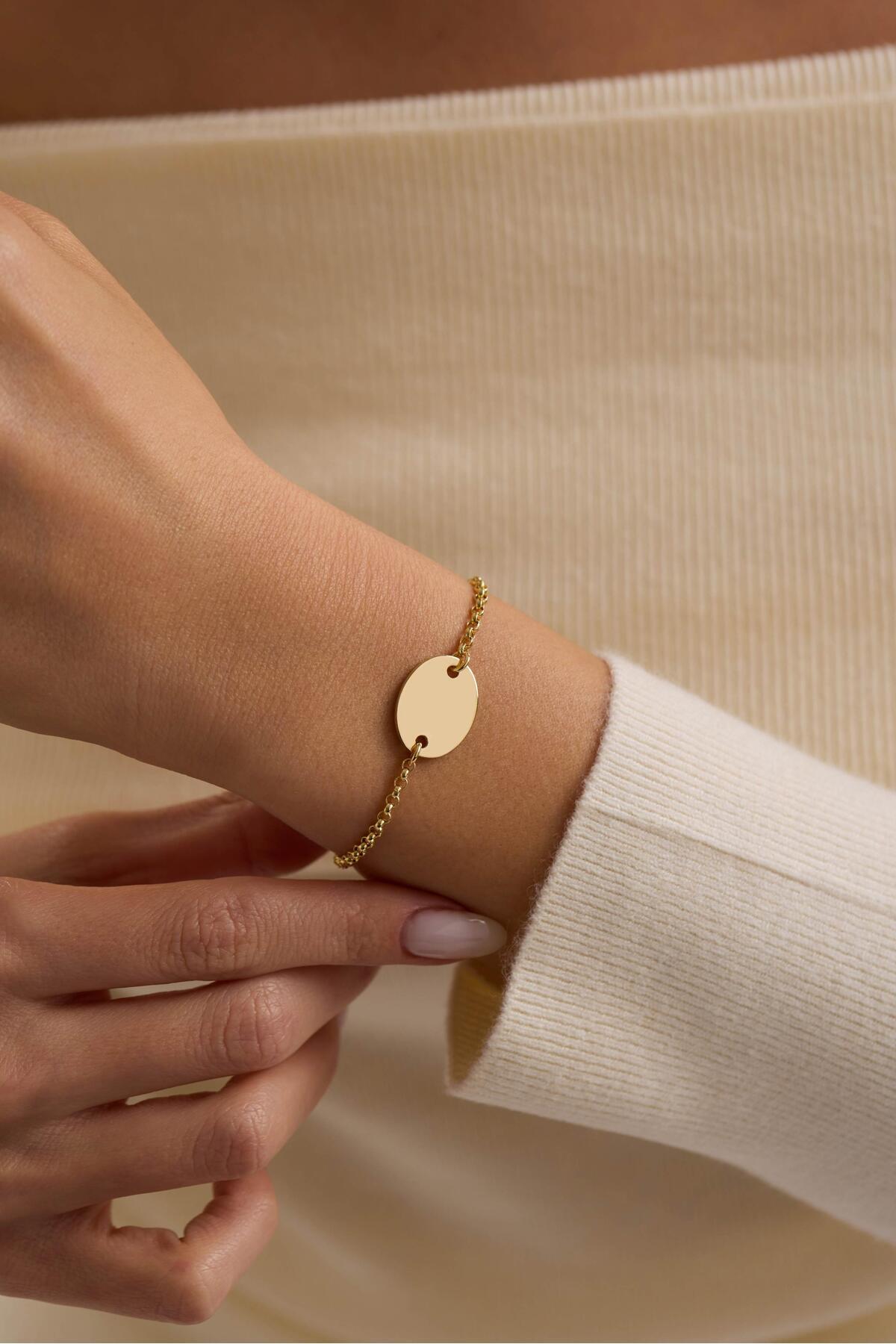 Tufanlar Kuyumculuk 14 Ayar Kişiselleştirilebilir Oval Plaka Altın Kolye