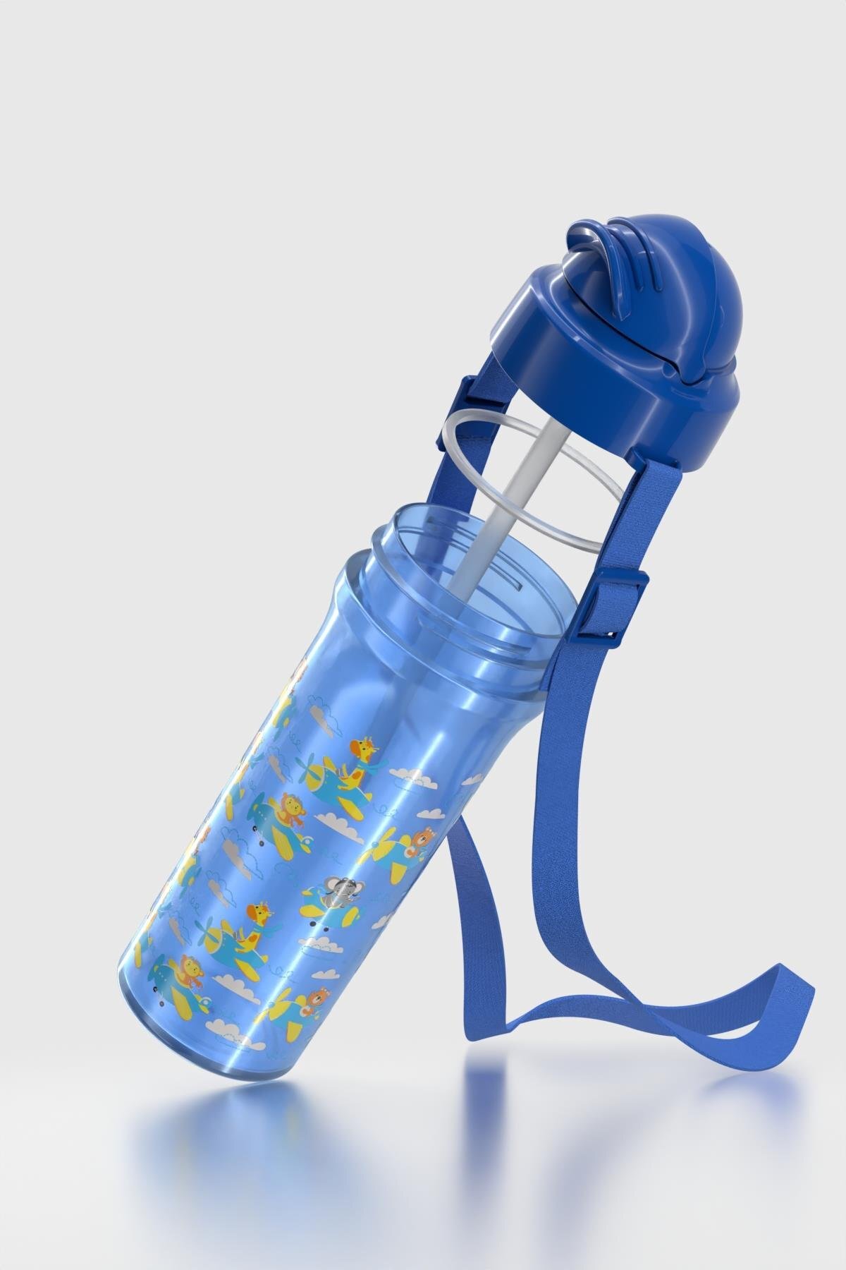 Renga Migo Ayıcık Desenli 300 ml Askılı Pipetli PP Bebek Suluk 912013 Mavi fotoğrafı 3 (önizleme)