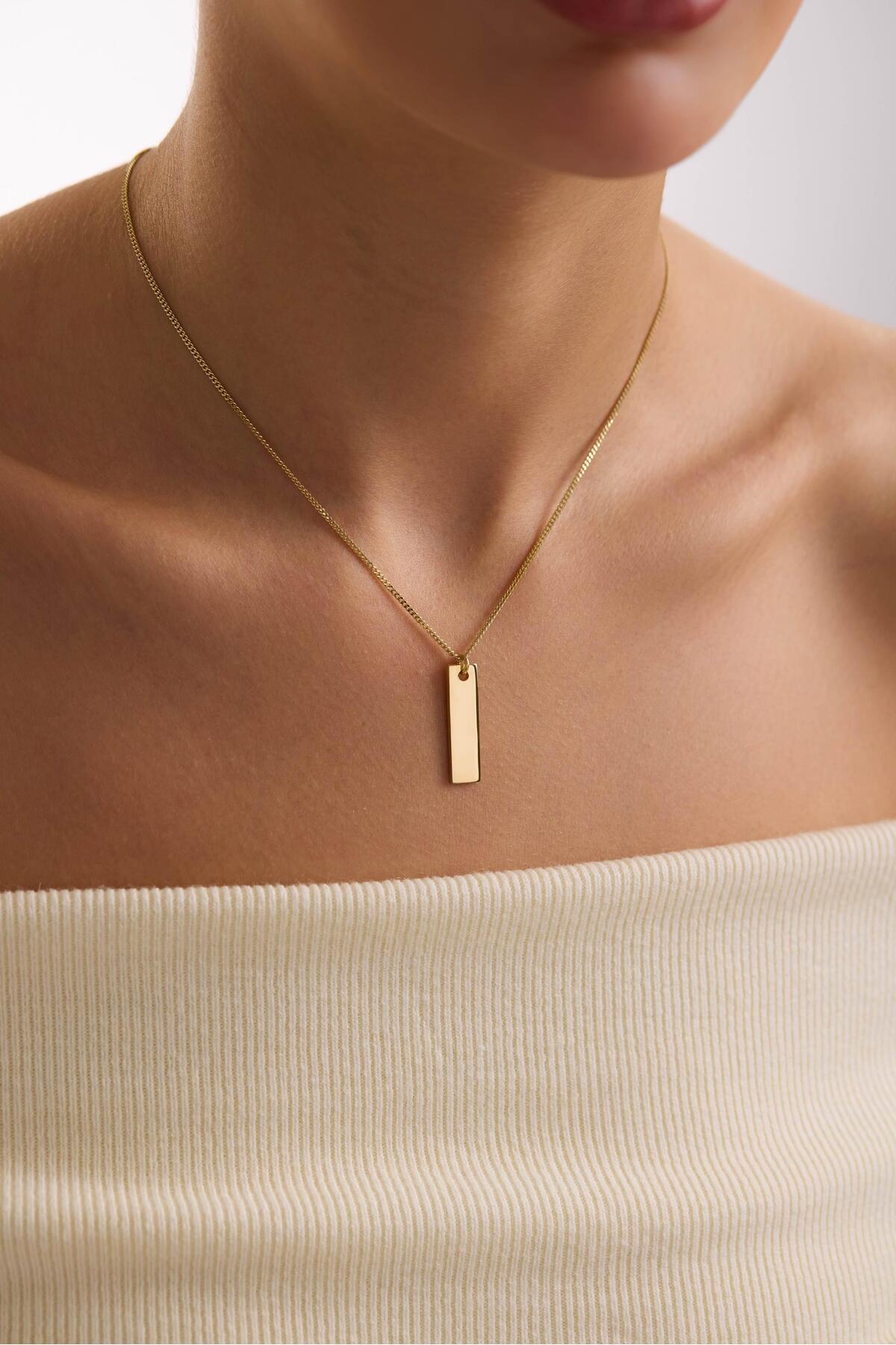 Tufanlar Kuyumculuk 14 Ayar Kişiselleştirilebilir Dikey Plaka Altın Kolye