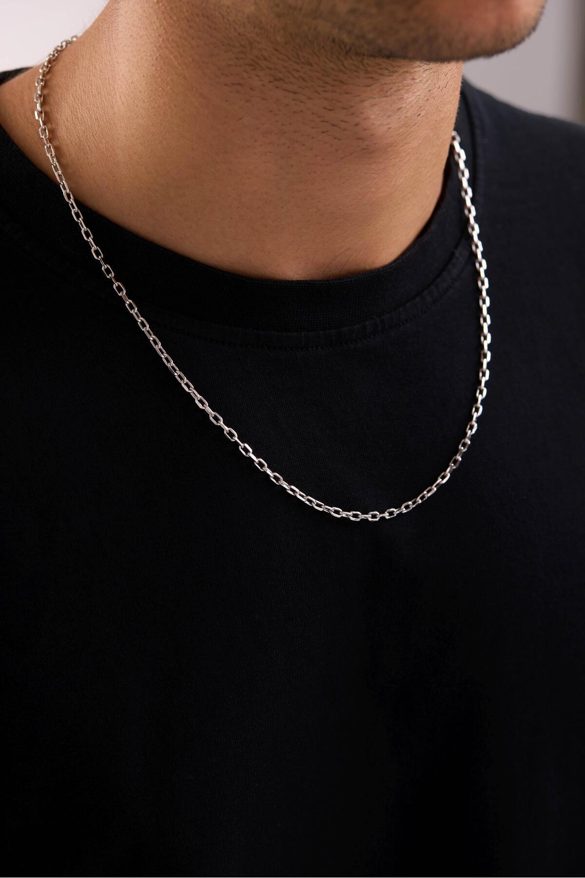 Tufanlar Kuyumculuk 14 Ayar Kare Ataç Beyaz Zincir Erkek Altın Kolye