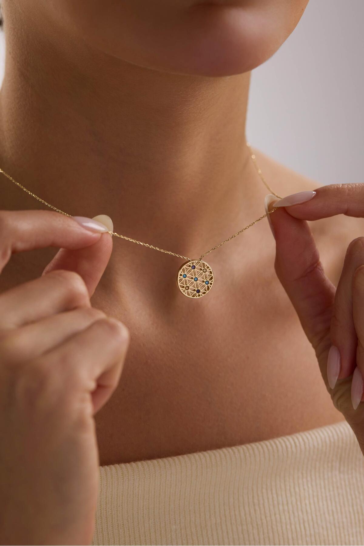 Tufanlar Kuyumculuk 14 Ayar Renkli Yaşam Çiçeği Altın Kolye