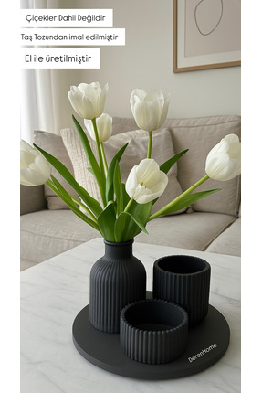 DEREN Dekoratif Geometri set siyah biblo vazo aksesuar tepsi mumluk hediyelik...