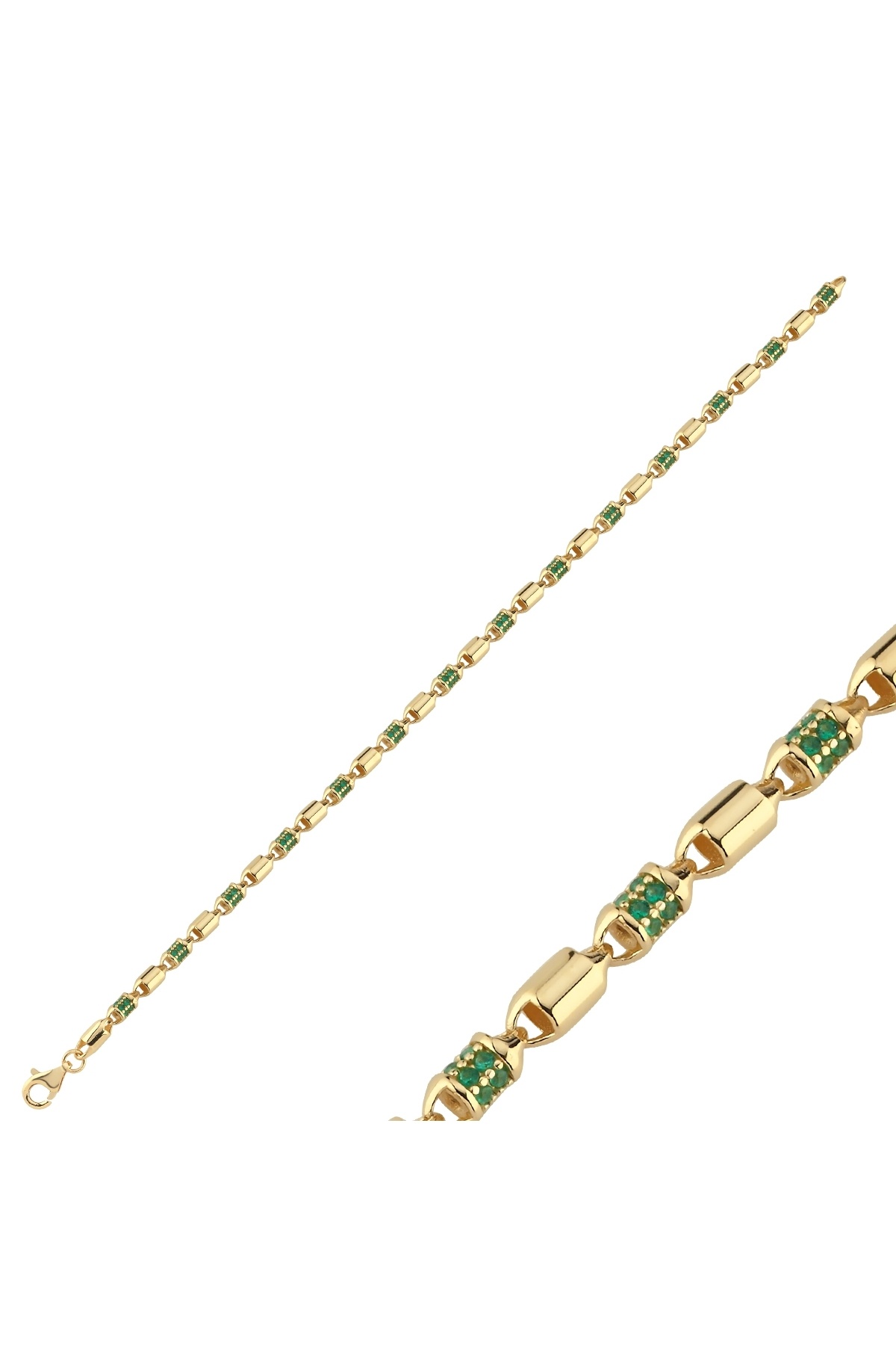 Aypa Mücevher 14 Ayar Yeşil Taşlı Silindir Bileklik