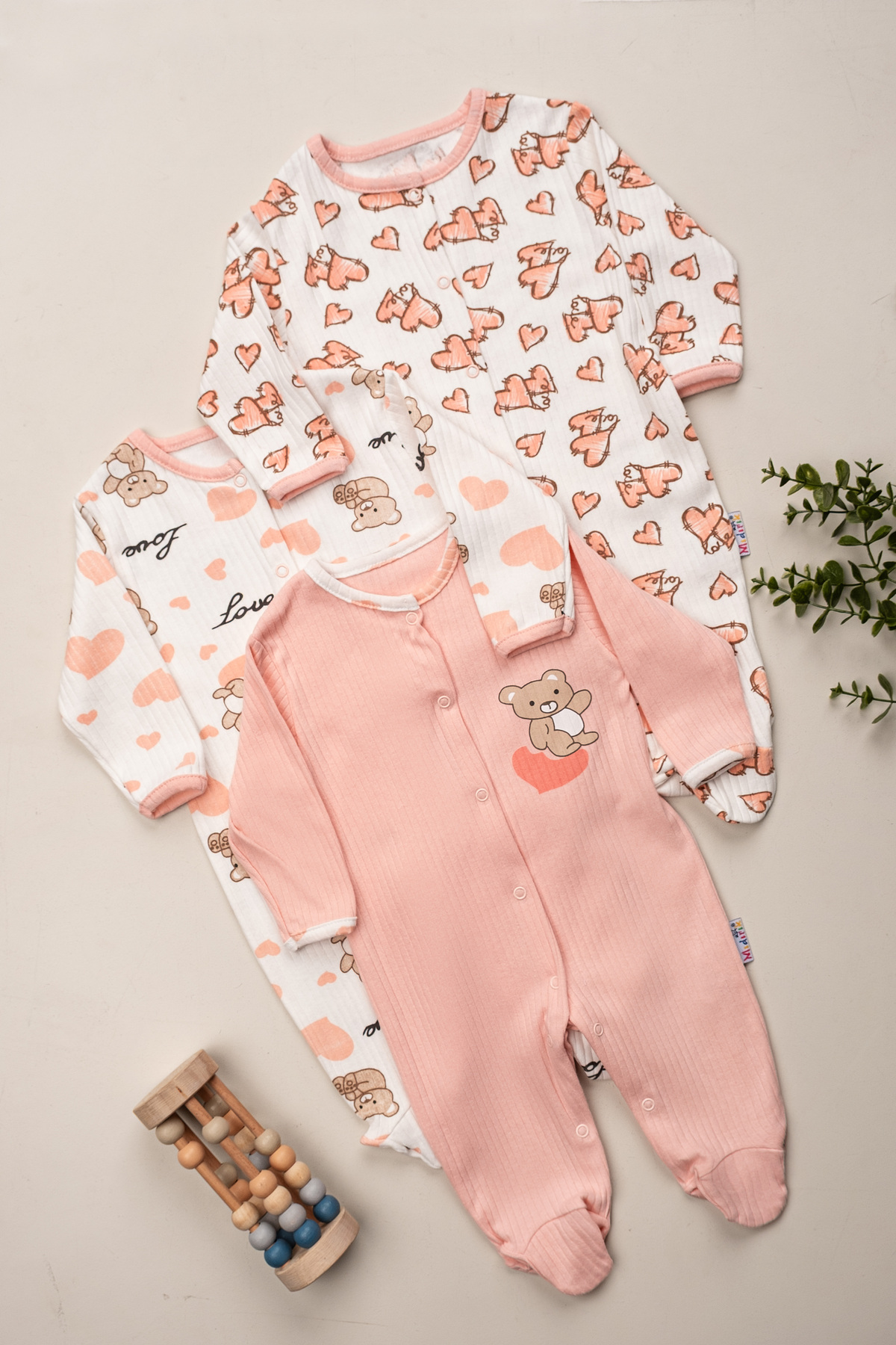 ENİA BABY Kız Bebek 3 Adet %100 Pamuklu Patikli Tulum Seti 3-6-9 Ay fotoğrafı 2 (önizleme)