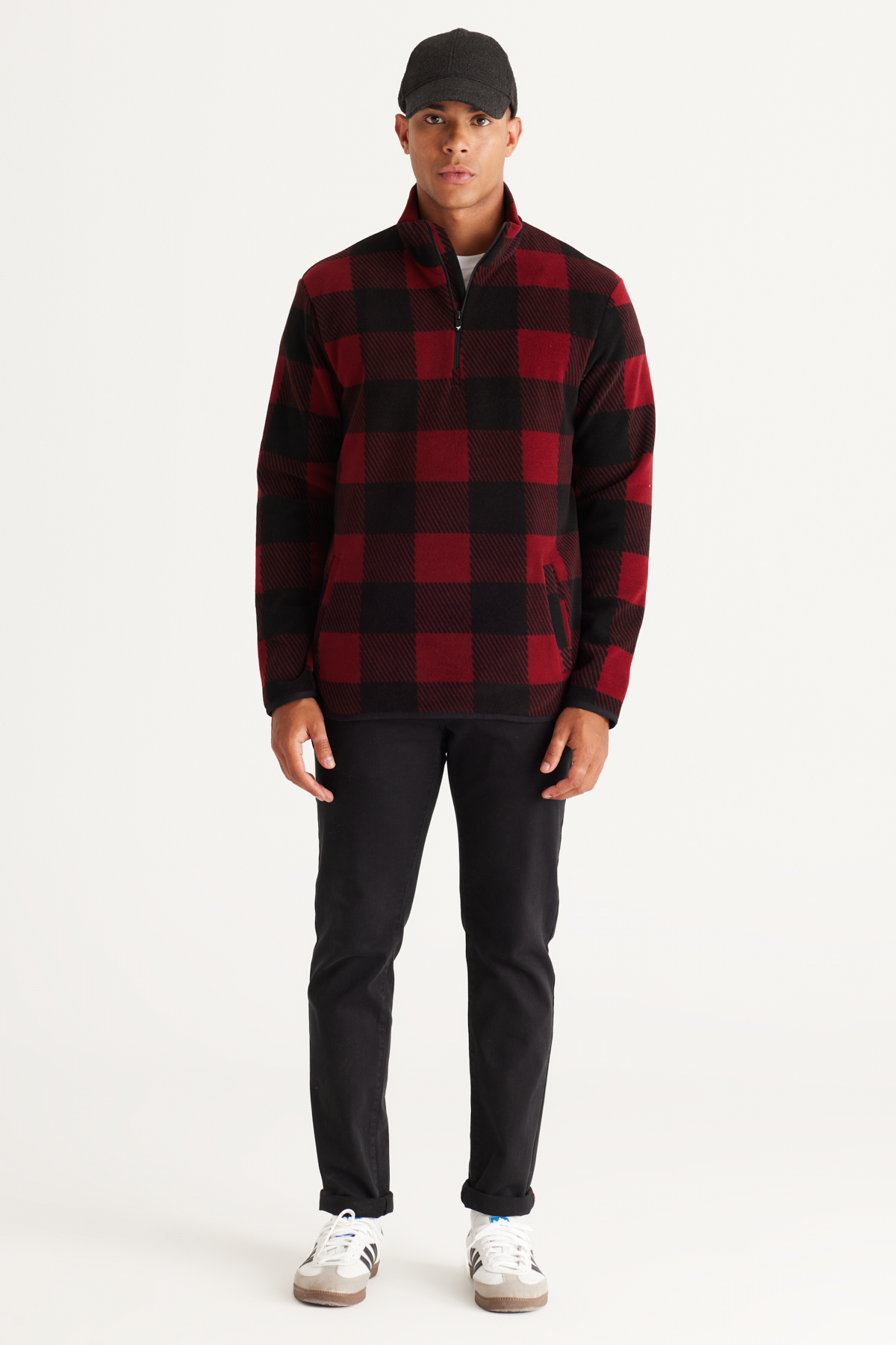 AC&Co / Altınyıldız Classics Bordo-siyah Standart Fit Normal Kesim Dik Bato Yaka Polar Sweatshirt görsel 7