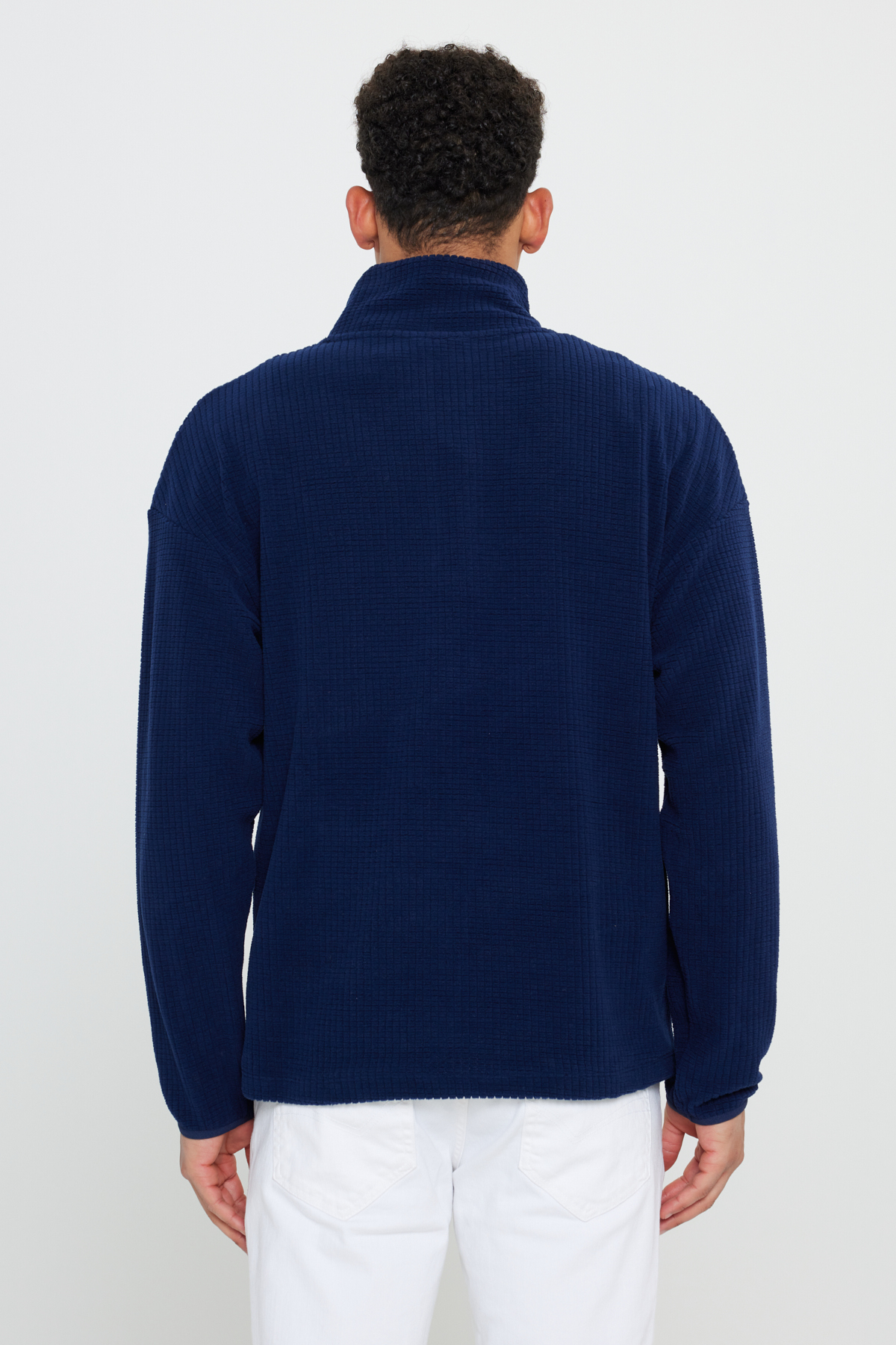 Lacivert Loose Fit Dik Bato Yaka Jakarlı Yumuşak Tuşeli Polar Sweatshirt — سرمه‌ای TY5224100028 — تصویر 6 از 6