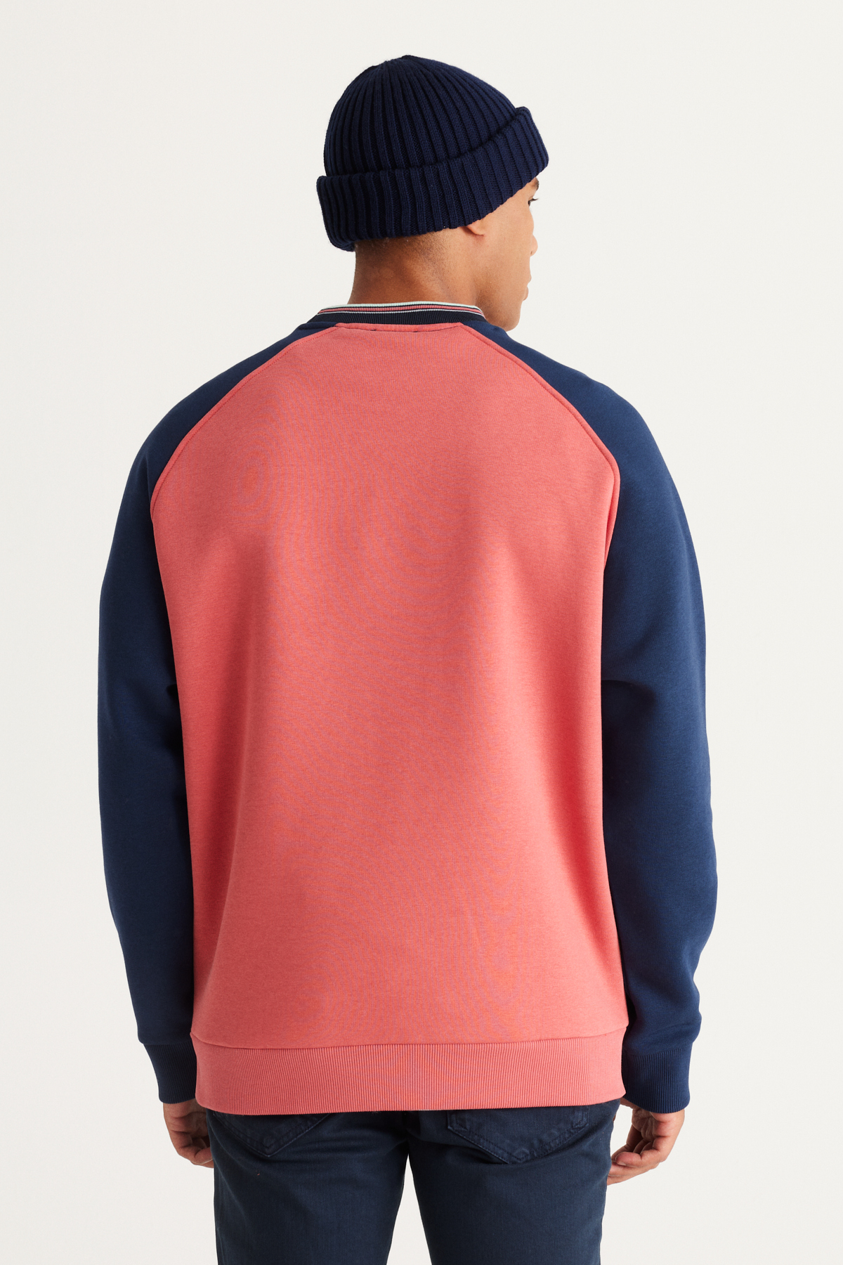 AC&Co / Altınyıldız Classics Lacivert-mercan Oversize Bol Kesim Içi Polarlı 3 Iplik Bisiklet Yaka Pamuklu Sweatshirt görsel 5
