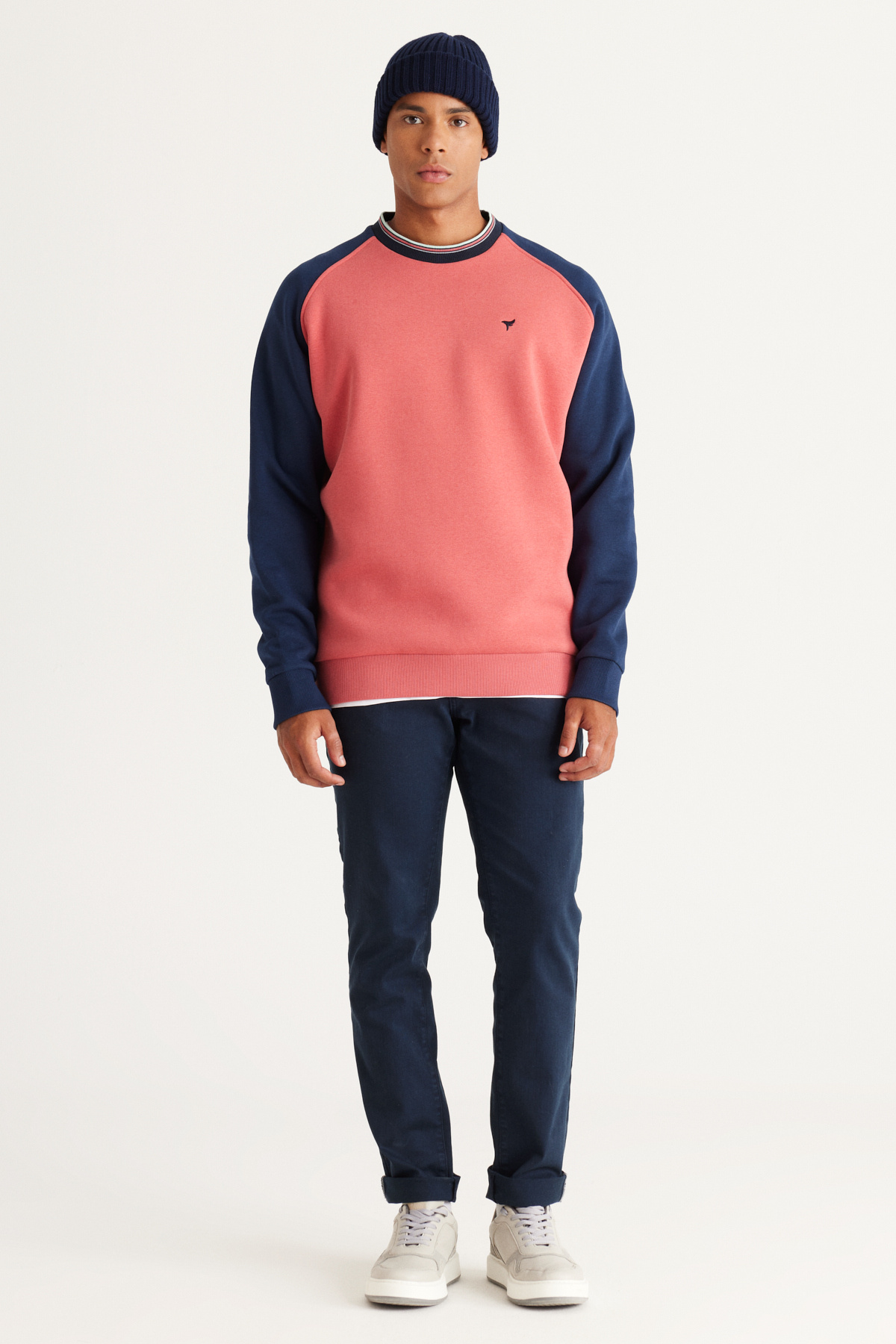 AC&Co / Altınyıldız Classics Lacivert-mercan Oversize Bol Kesim Içi Polarlı 3 Iplik Bisiklet Yaka Pamuklu Sweatshirt görsel 3