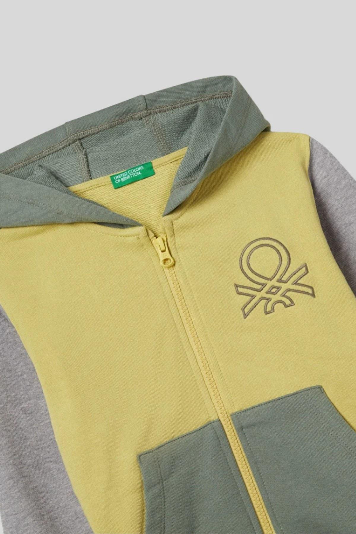 Benetton Erkek Bebek 1-6 Yaş Logo İşlemeli Kapüşonlu Hırka Yeşil fotoğrafı 3 (önizleme)