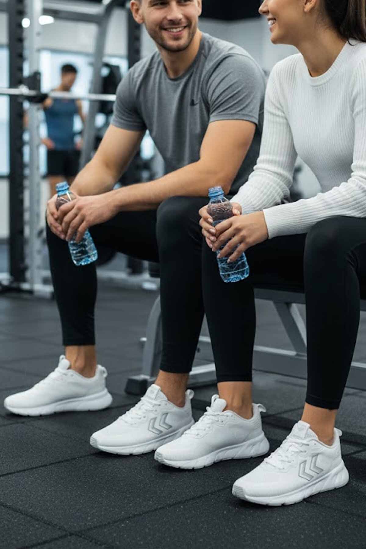 hummel Beyaz Desenli Tekstil Bağcıklı Unisex Kauçuk Tabanlı Koşu ve Yürüyüş Ayakkabısı GYM Flex