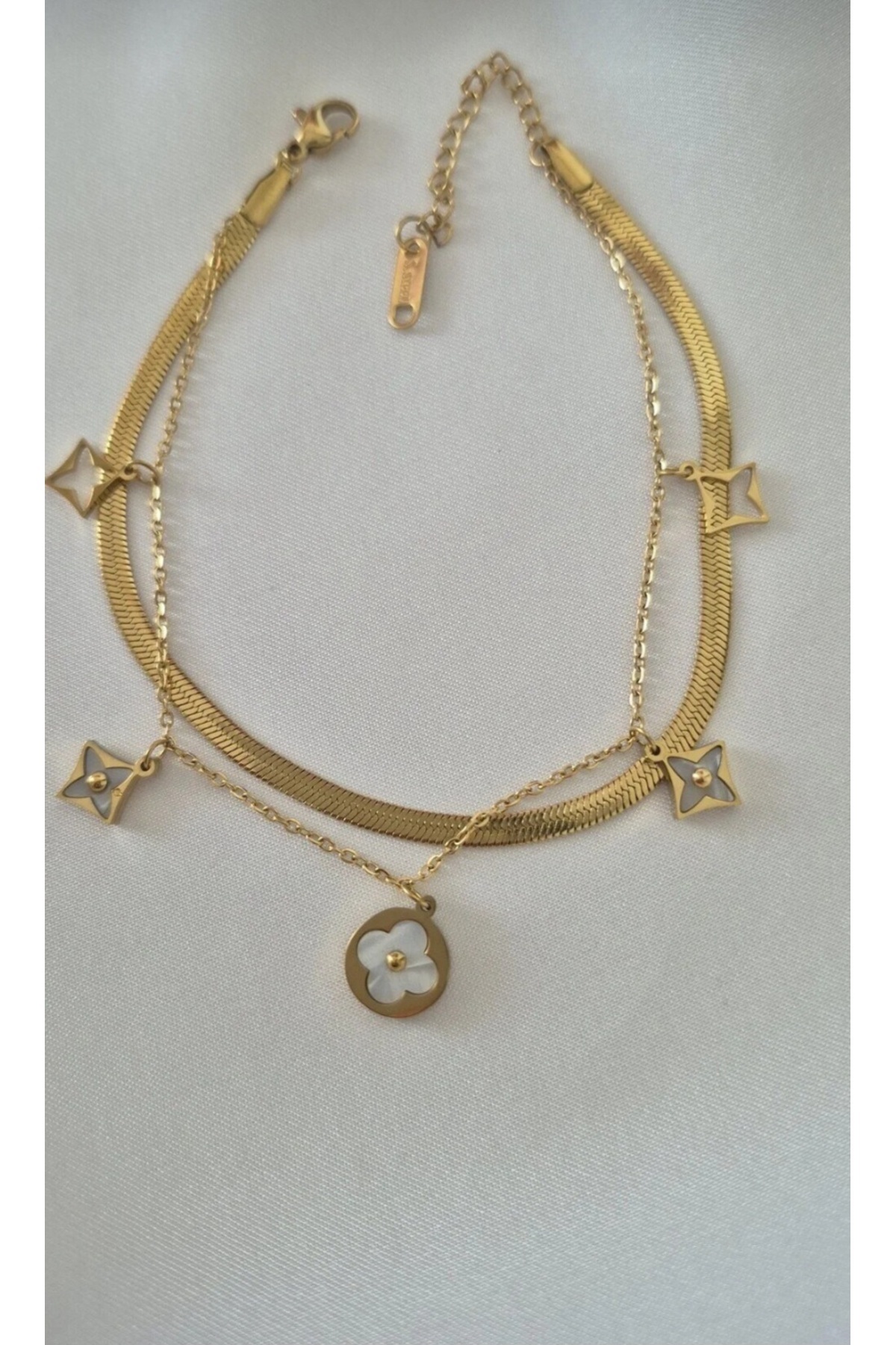 GUNESTAKI Gold İtalyan Zincir İkili Zincir Çelik Halhal